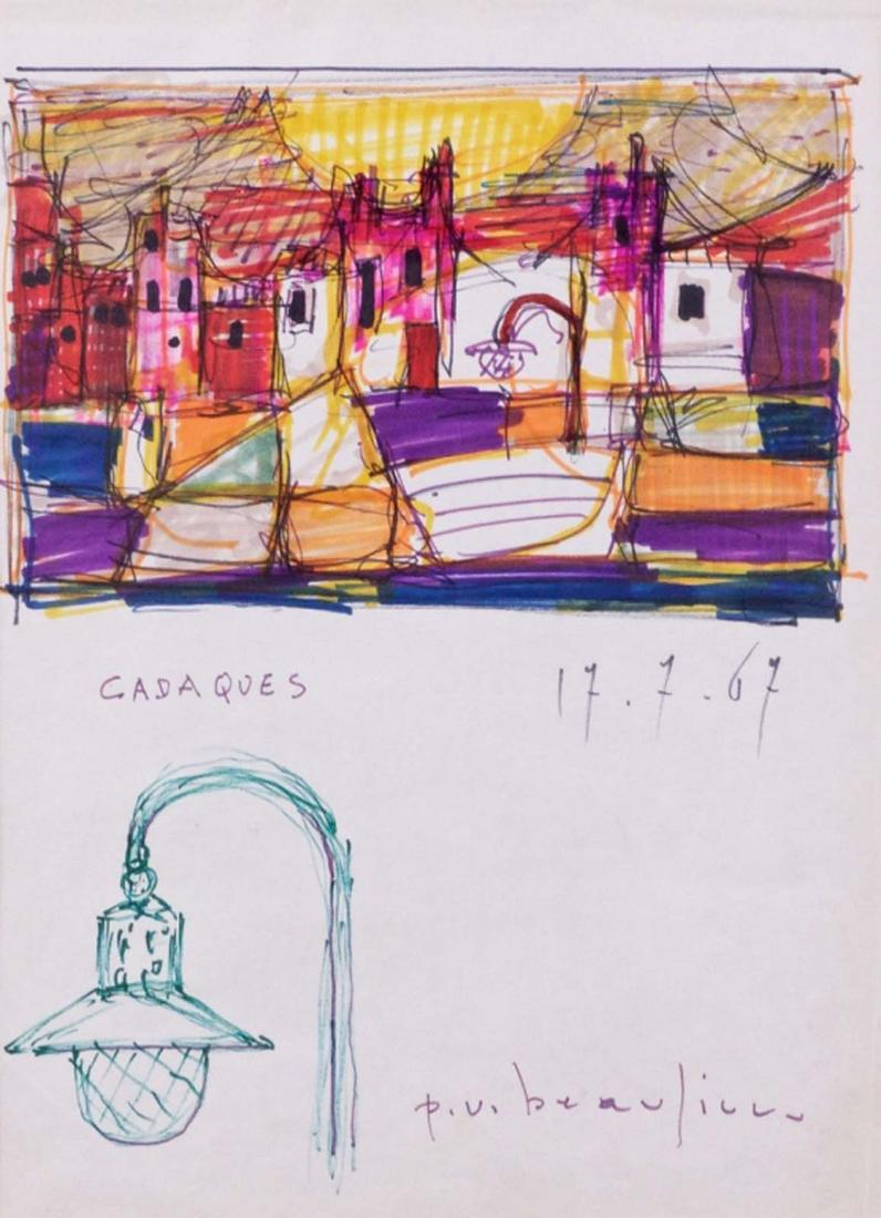 Beaulieu, Paul-Vanier - Cadaqués - 1967: Beaulieu, Paul-Vanier (1910-1996) Cadaqués (1967) Description (FR): Feutre sur papier, signée et datée en bas à droite P.V. Beaulieu 67 Description (EN): Felt pen on paper, signed and dated on low