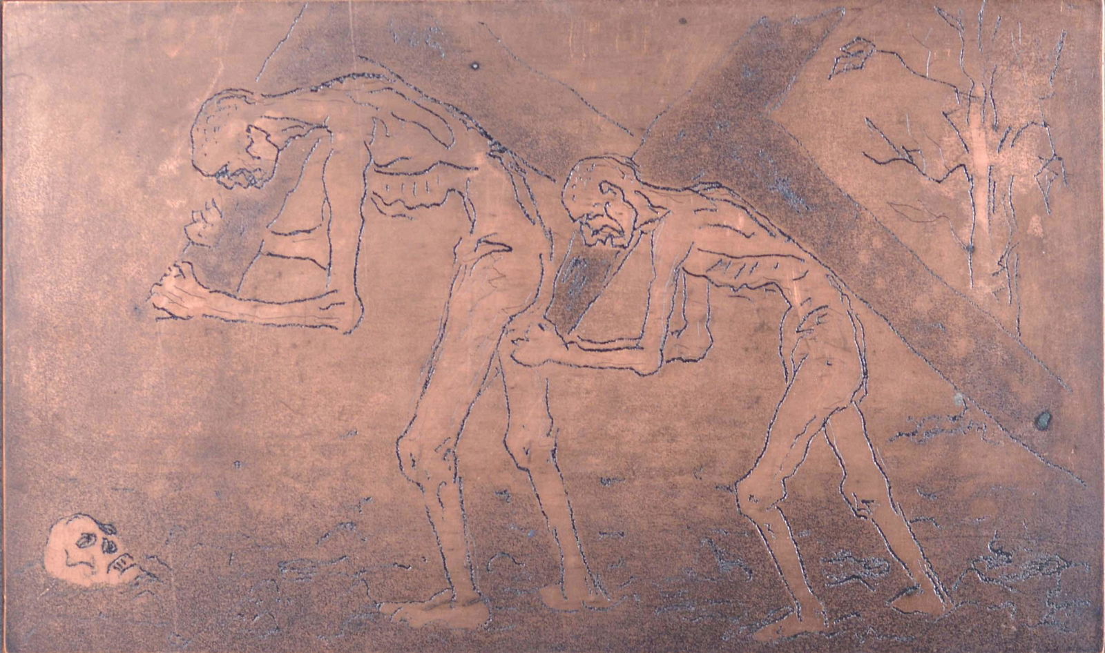 Beaulieu, Paul-Vanier - Les porteurs de croix: Beaulieu, Paul-Vanier (1910-1996) Les porteurs de croix Description: Copper etching plate, unsigned Dimension (PO): 6" x 10" Dimension (CM): 15.24 x 25.40 cm Condition report: