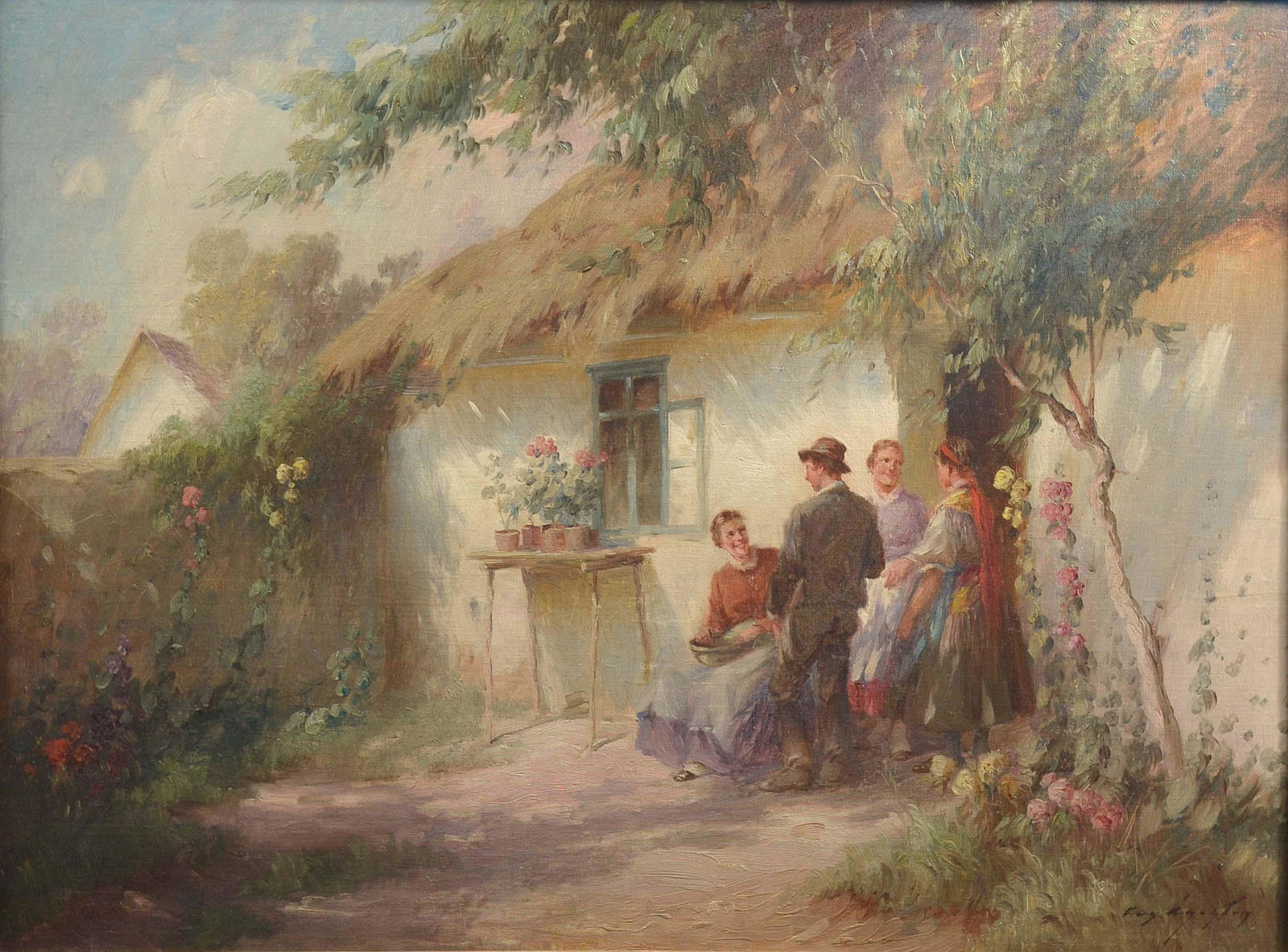 Agoston, Kovacs - Neighbors: Agoston, Kovacs (1888-1978) Neighbors Description: Oil on board, signed on lower right Dimension (PO): 23" x 32" Dimension (CM): 58.42 x 81.28 cm Condition report: Upon request