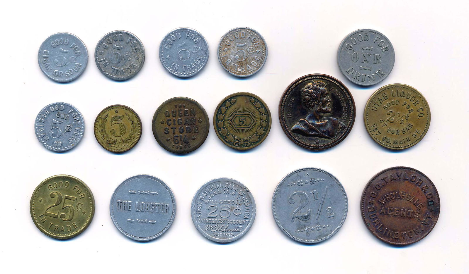 US MERCHANT TOKEN 1847-1930 A Lot of 16 Good For's (1 of 2)