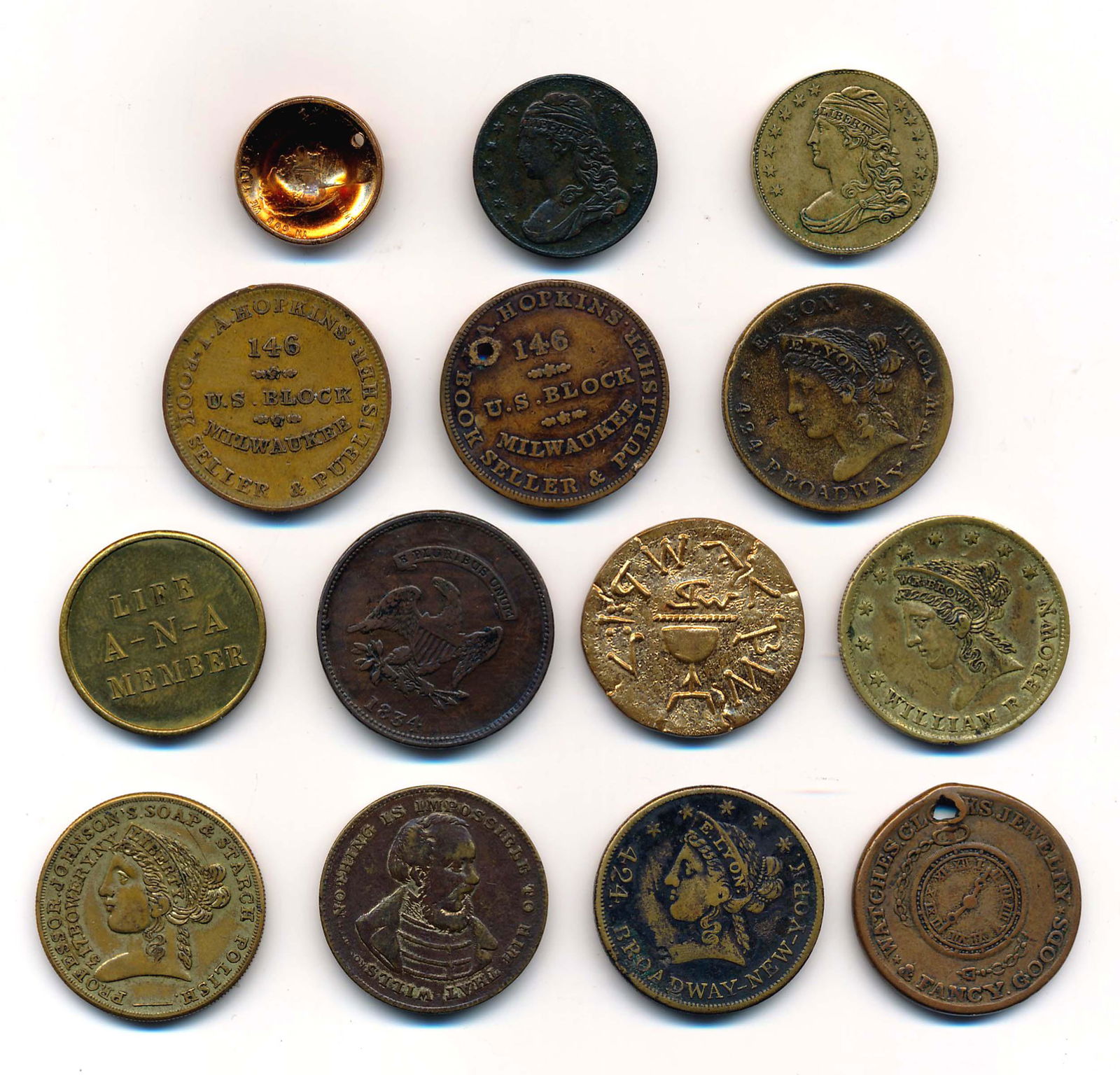 US MERCHANT TOKINS 1850-1941 A Lot of 14 Pieces All (1 of 2)