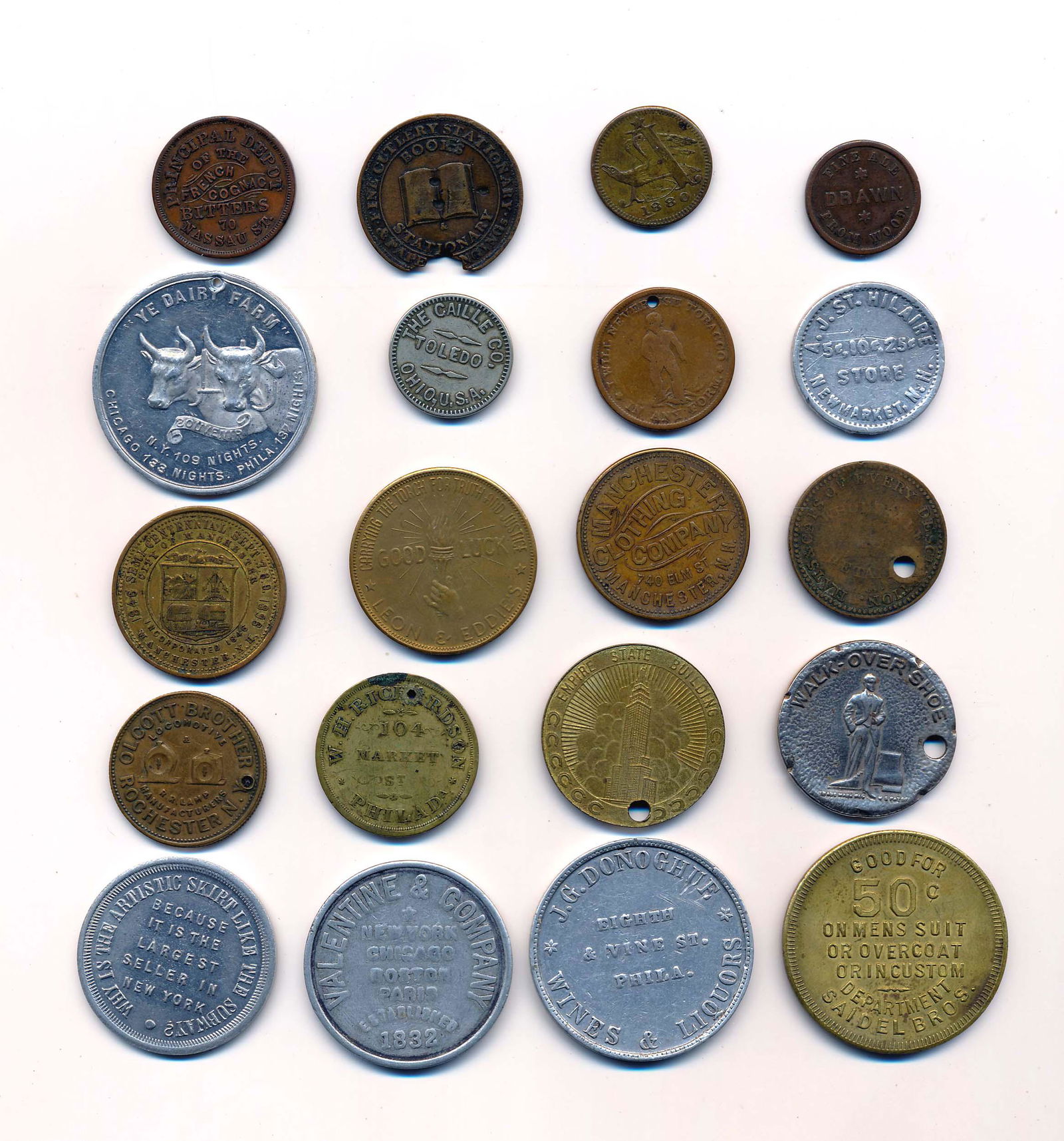 US MERCHANT TOKENS 1851-1898 A Lot of 20 Store Card (1 of 2)