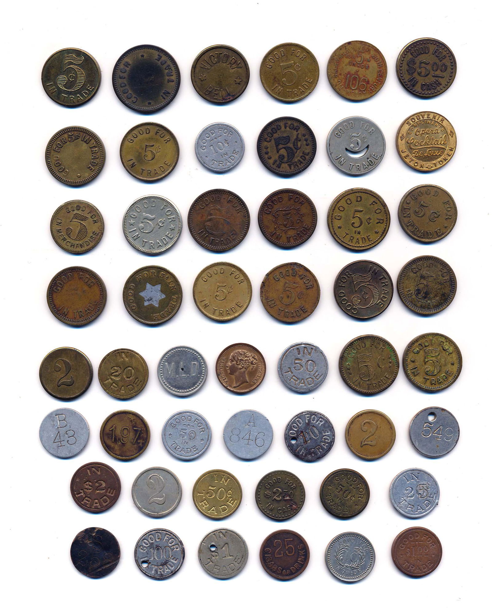 US MERCHANT TOKEN 1880-1960 A Lot of 50 Good For's (1 of 2)