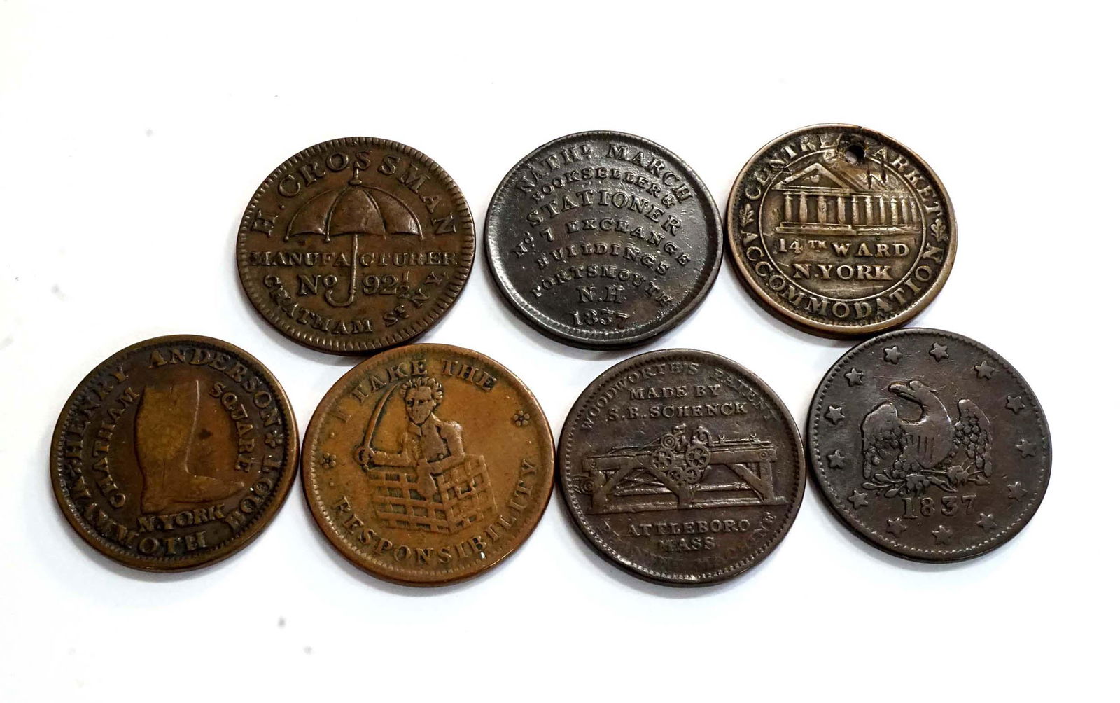 USA - Lot of Seven Different Hard Times Tokens See (1 of 2)