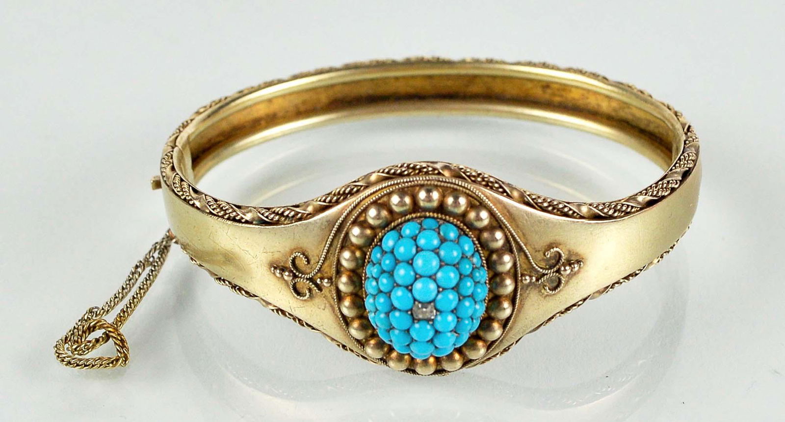 14kt bracelet set with 52 turquoises and one diamond - (1 of 5)