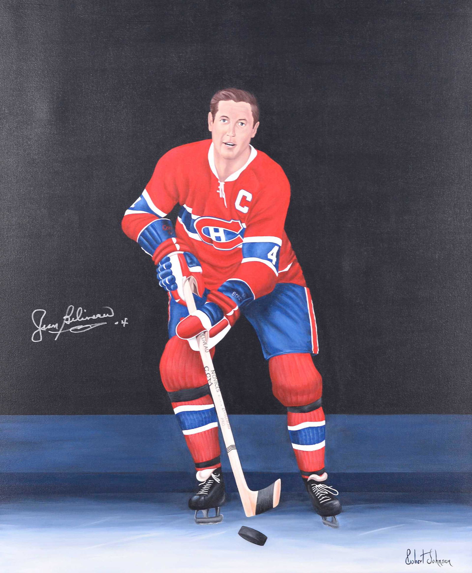 Johnson, Robert - Jean Béliveau le gentleman -: Johnson, Robert (1950-) Jean Béliveau le gentleman (2009) Description: Oil on canvas, signed on lower right and on back Robert Johnson Dimension (PO): 36" x 30" Dimension (CM): 91.5 x 77 cm<