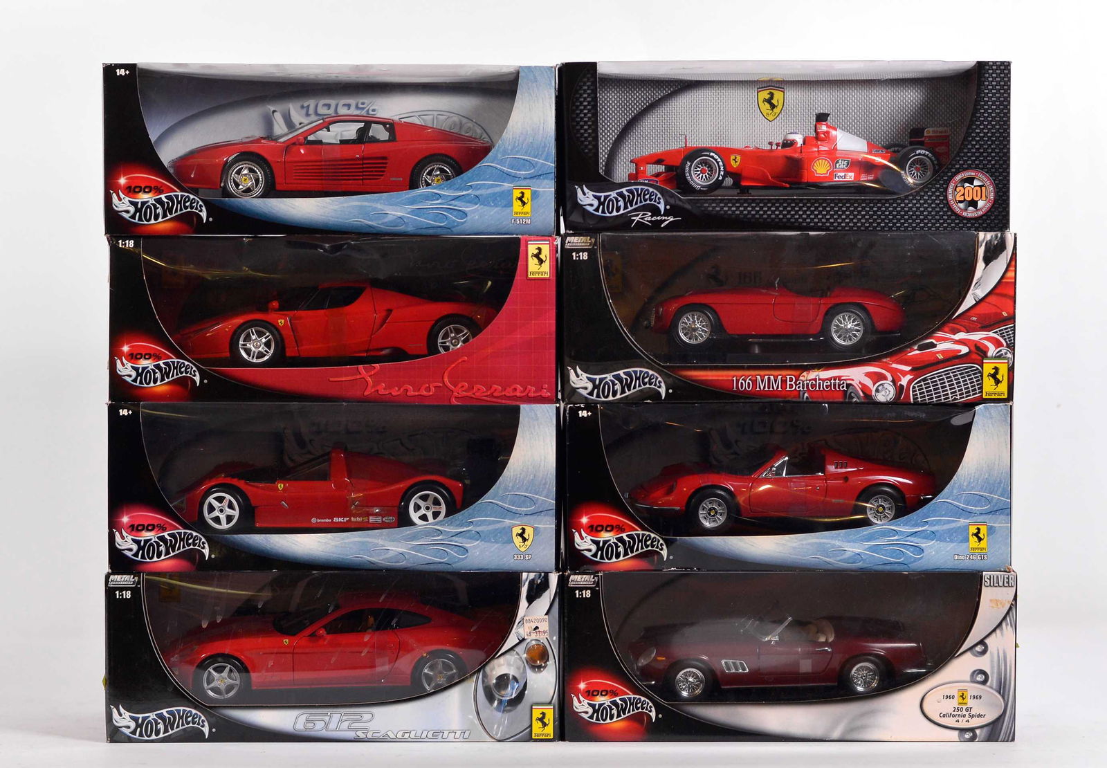 Mattel Hot Wheels - 8 Die cast metal Ferrari cars 1:18 models - c.1990-2000 (1 of 1)