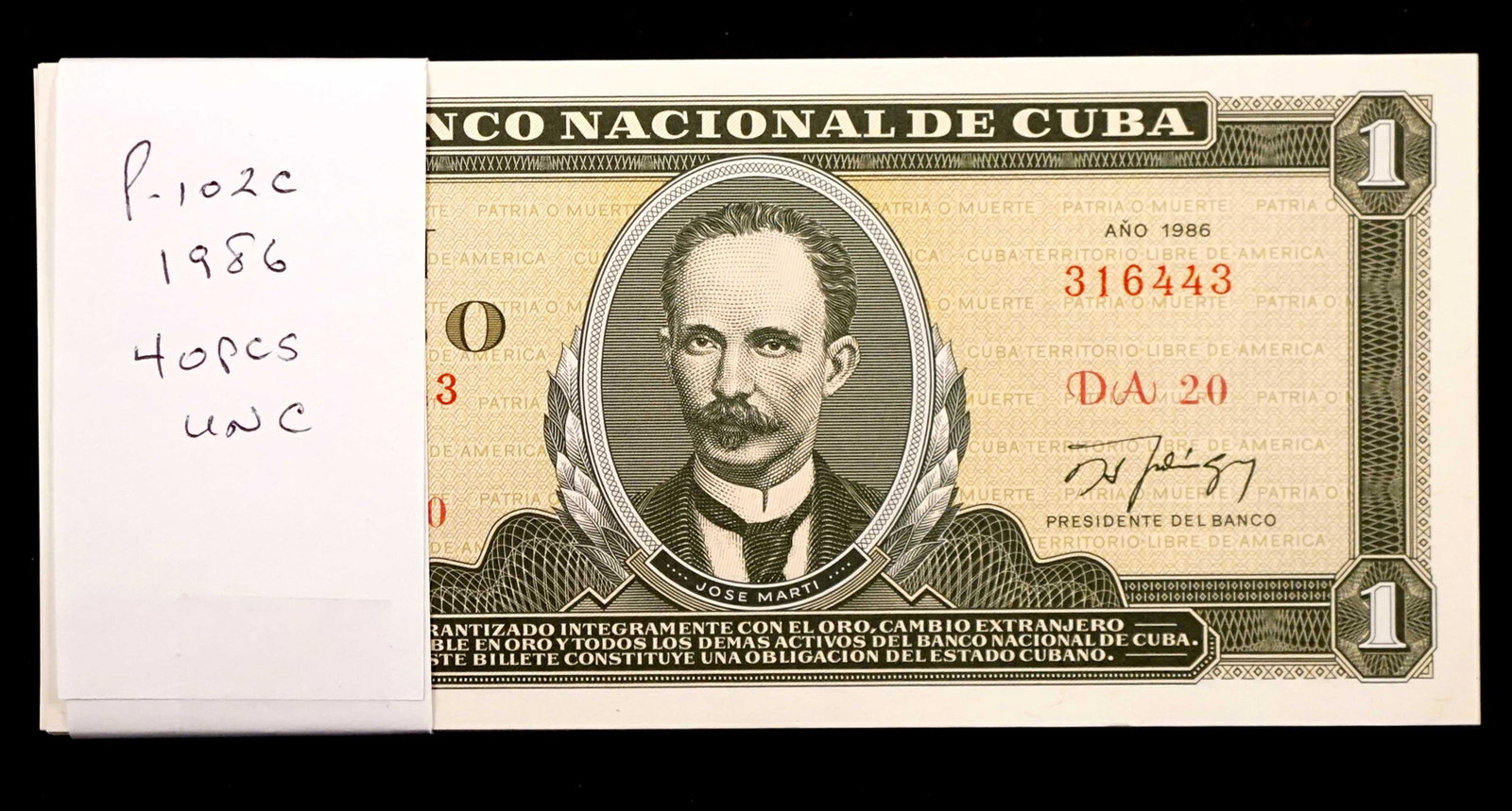 Cuba 1986. A Lot of 40 Banknotes P-102c, Ch-Unc: Cuba 1986. A Lot of 40 Banknotes P-102c, Ch-Unc The lot has several runs of sequential numbers. Should be viewed
