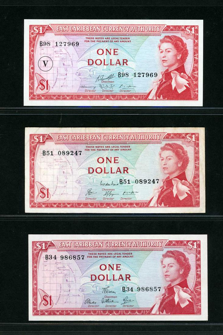 Eastern Caribbean $1.00 1965. A Lot of 3 Banknotes Very Fine-Ch-Unc (1 of 2)