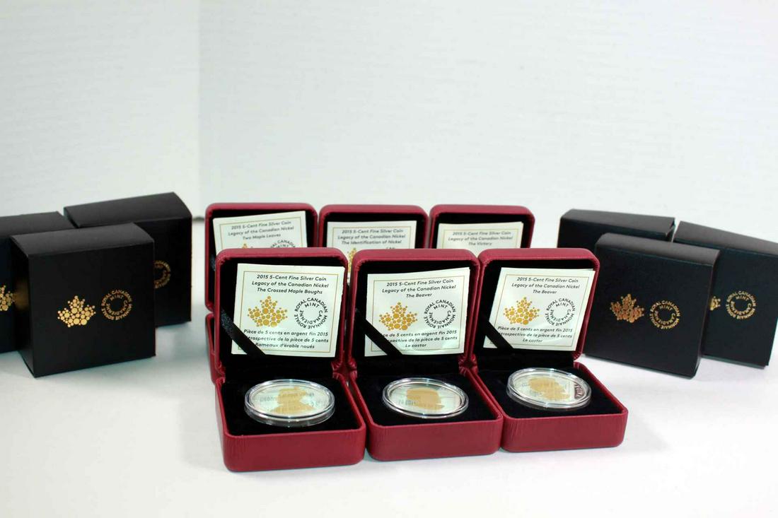 Canada 5 Cents 2015. A Lot of 6 Nickels .9999 Silver Proof (1 of 6)