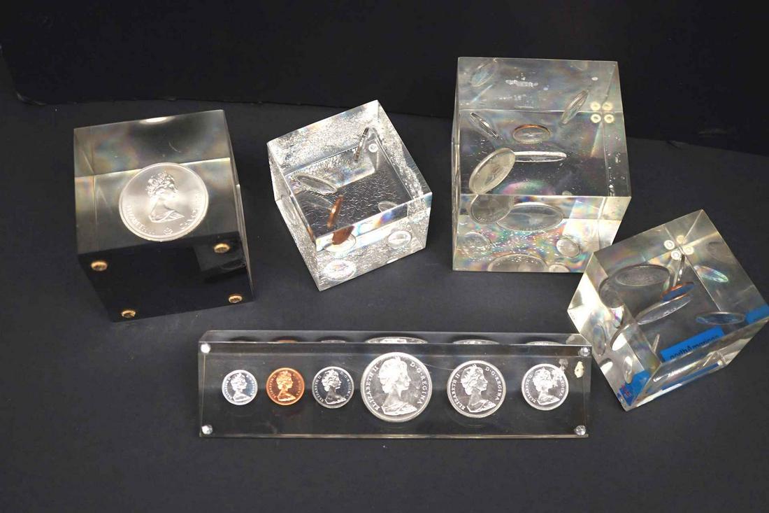 Canada 25 Cents 1967-1971. A Lot of 5 Lucite Displays of Coins (1 of 2)