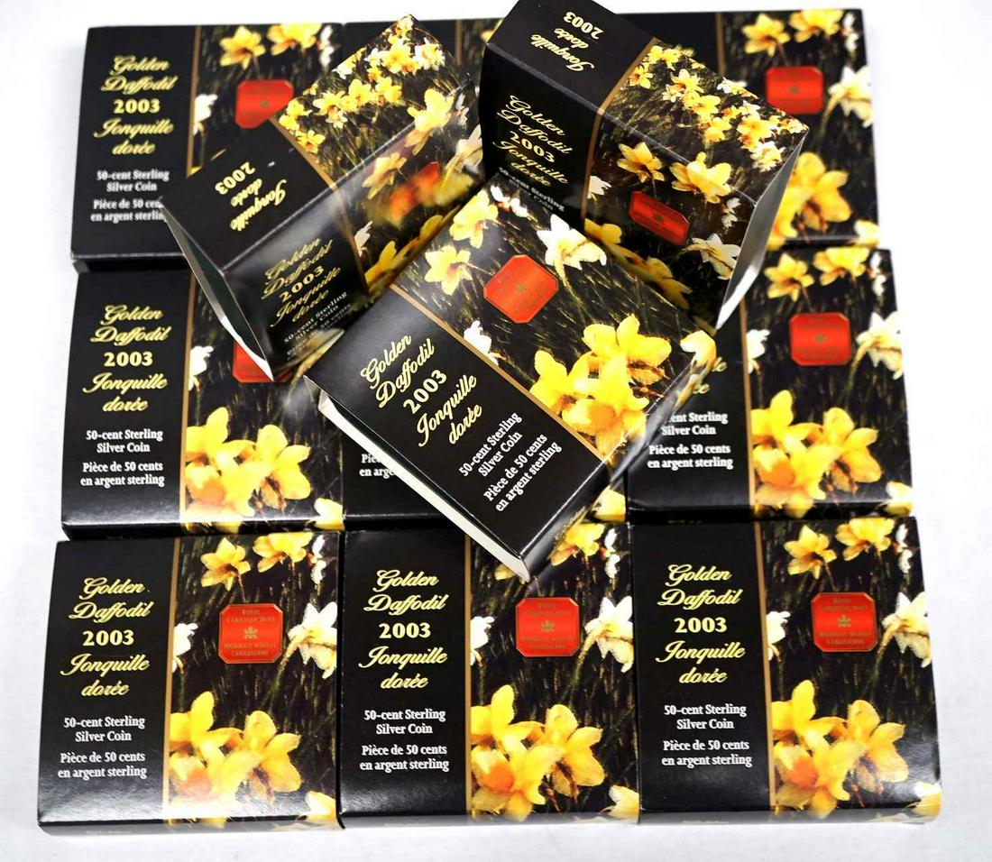 Canada 50 Cents 2003. A Lot of 12 Golden Daffodil .925 Silver Proof (1 of 3)