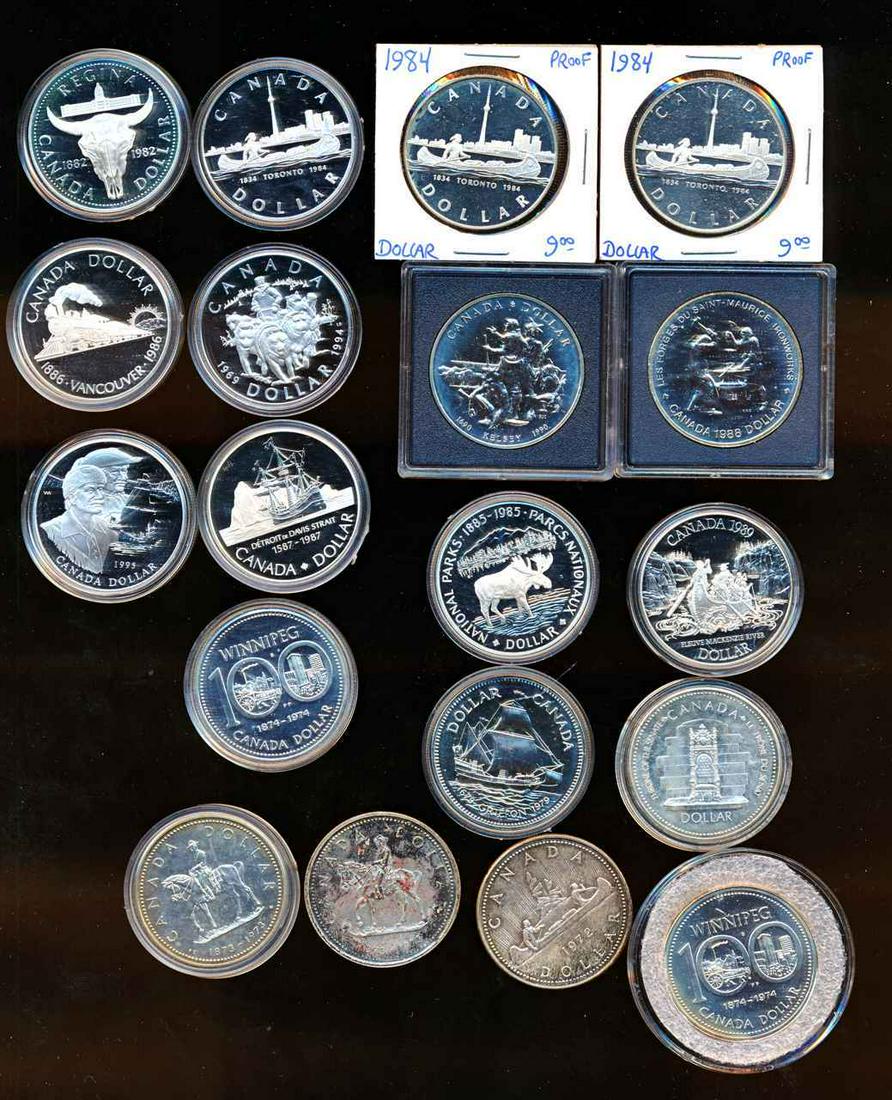 Canada $1,00 1972-1995. A Lot of 19 Proof/Unc Silver Dollars (1 of 2)