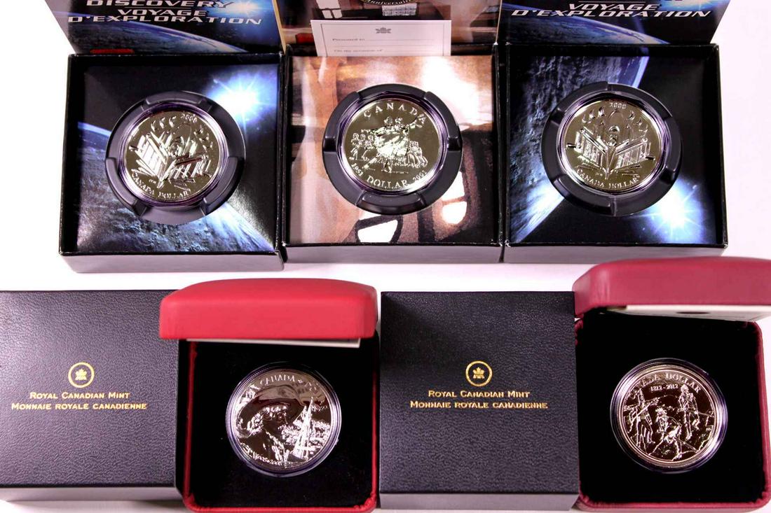 Canada $1,00 2000-2012. A Lot of 5 Uncirculated Dollars .925 AG (1 of 6)