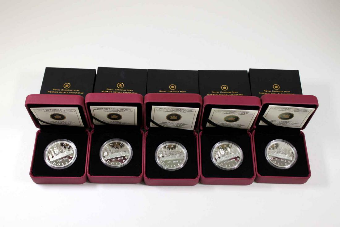 Canada $1,00 2010. A Lot of 5 Voyageur .925 AG Dollar Proof (1 of 5)