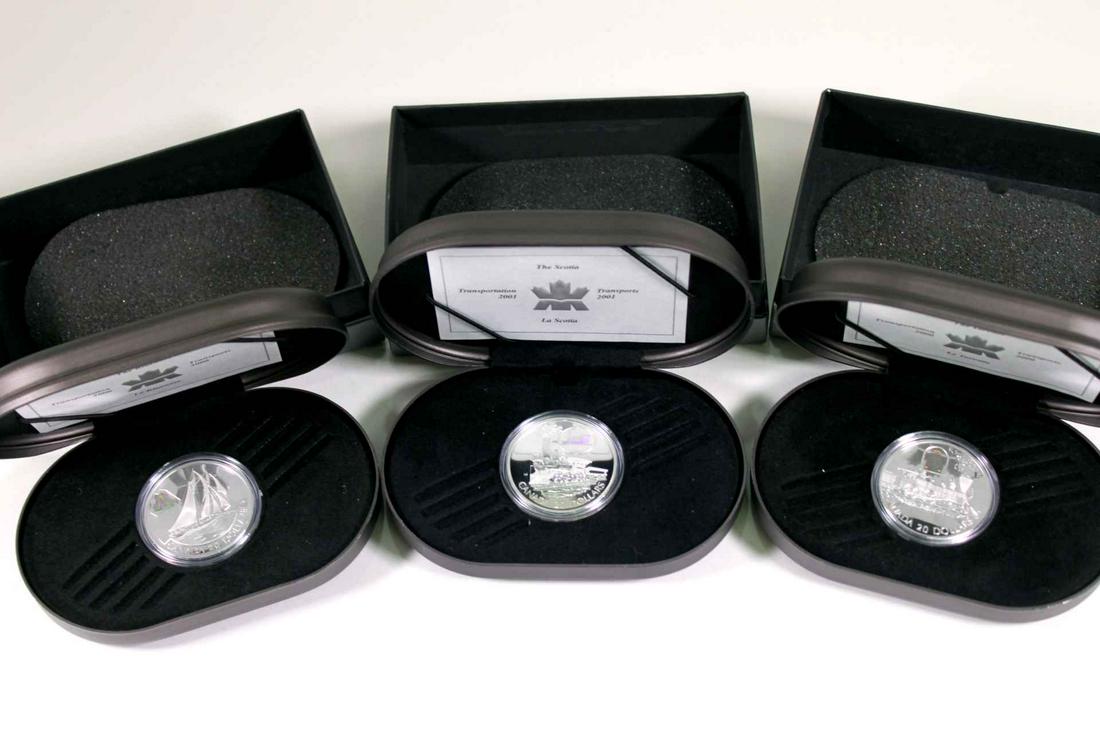 Canada $20 Dollars 2000-2001. A Lot of 3 Transportation .925 AG Proof (1 of 4)