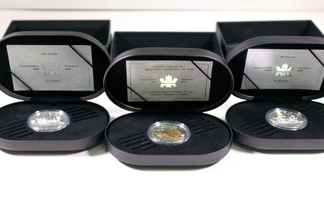 Canada $20 Dollars 2000-2002. A Lot of 3 Transportation .925 AG Proof (1 of 5)