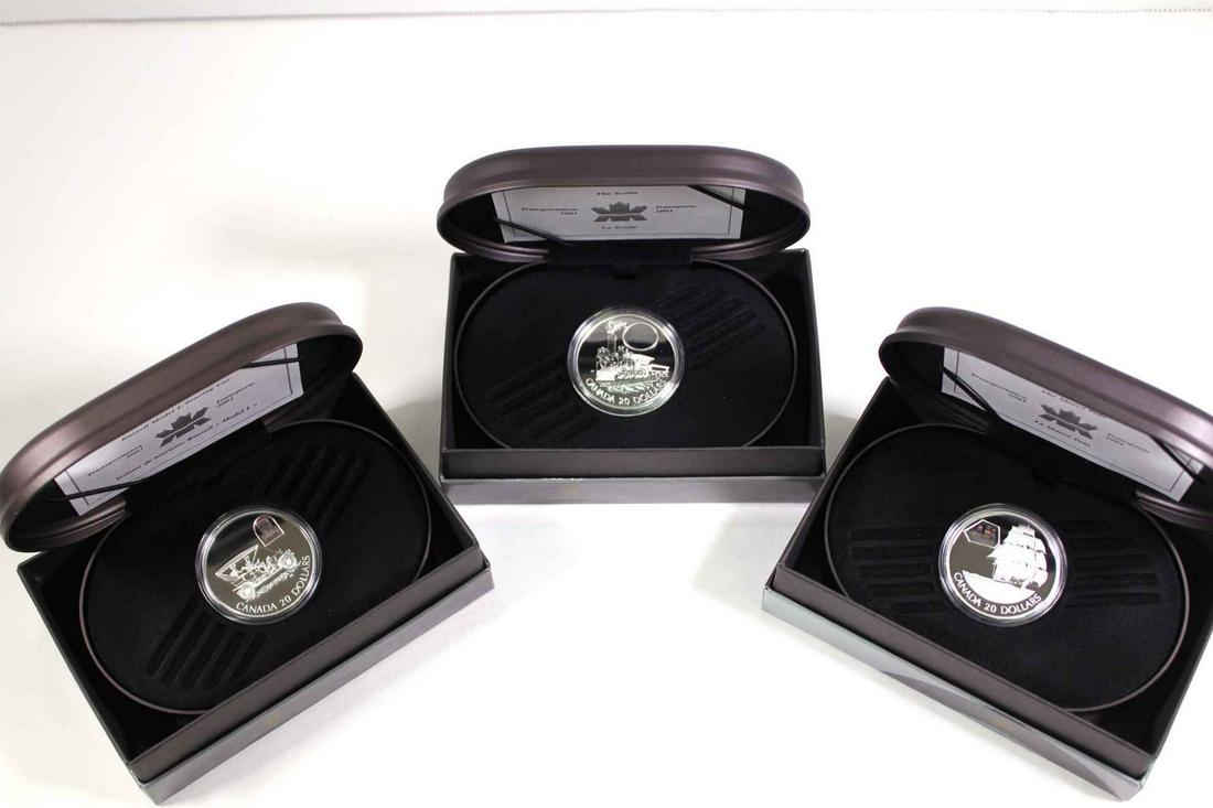 Canada $20 Dollars 2001. A Set of 3 Transportation .925 Proof (1 of 5)