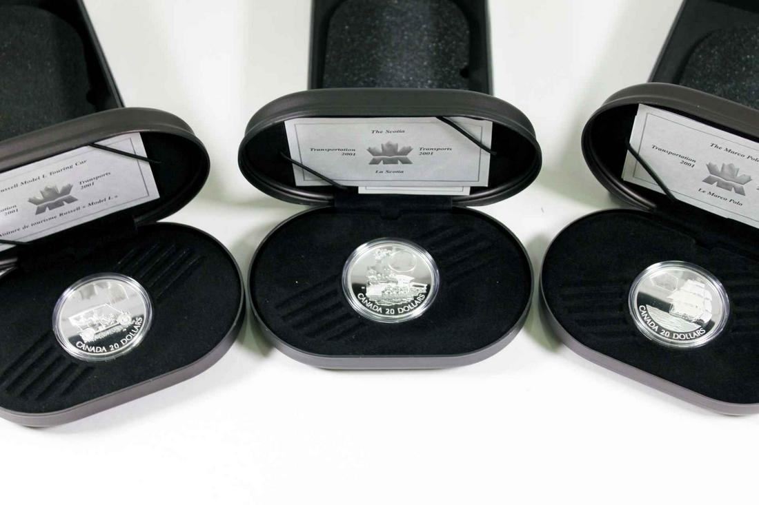Canada $20 Dollars 2001. A Set of 3 Transportation .925 AG Proof (1 of 5)