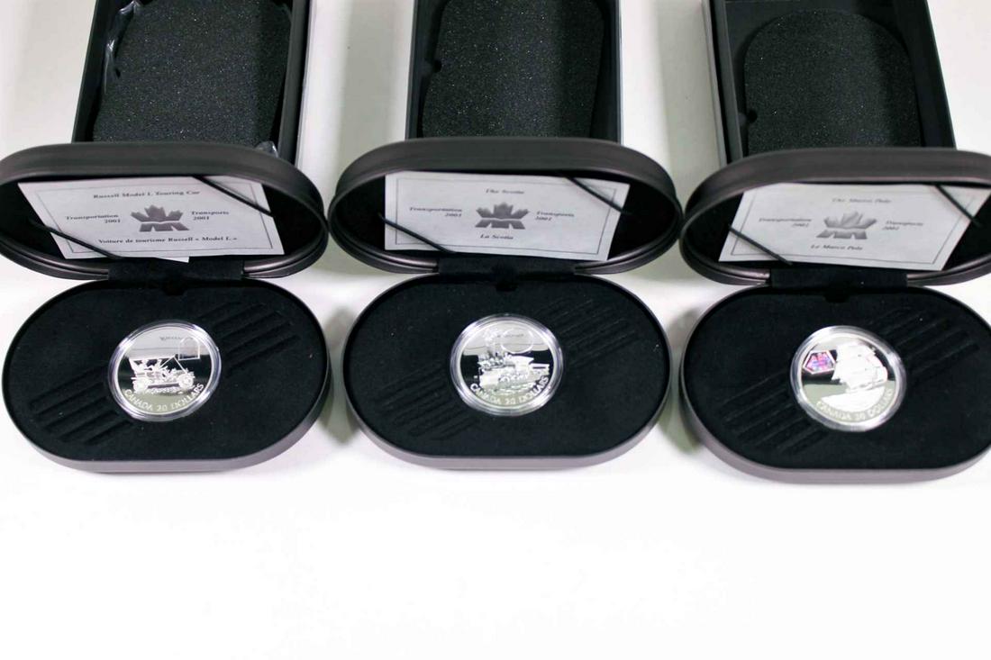 Canada $20 Dollars 2001. A Lot of 3 Transportation .925 AG Proof (1 of 5)