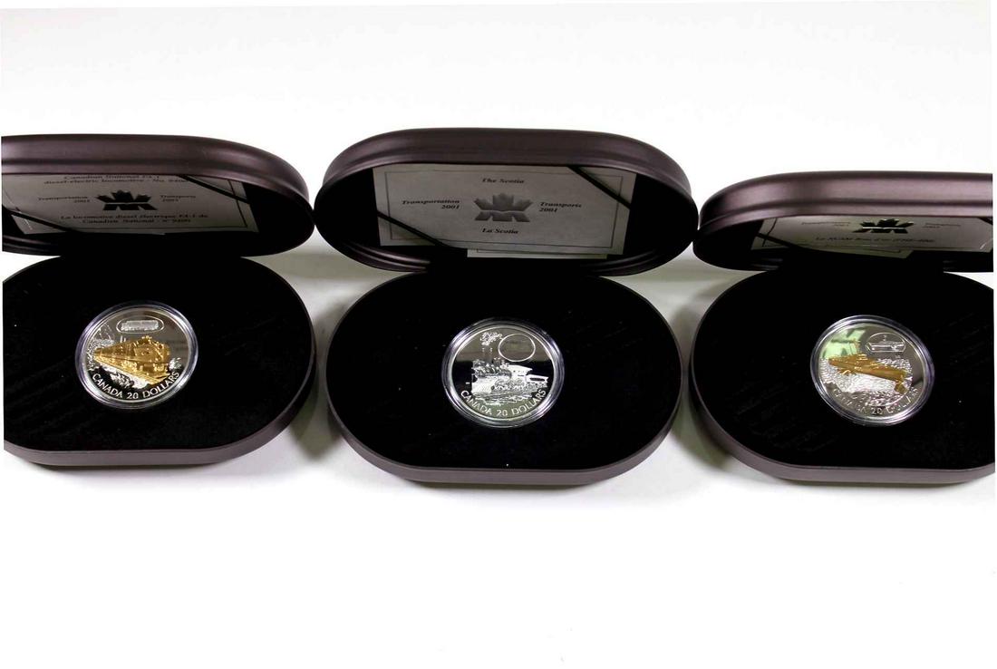 Canada $20 Dollars 2001-2003. A Lot of 3 Transportation .925 Proof (1 of 5)