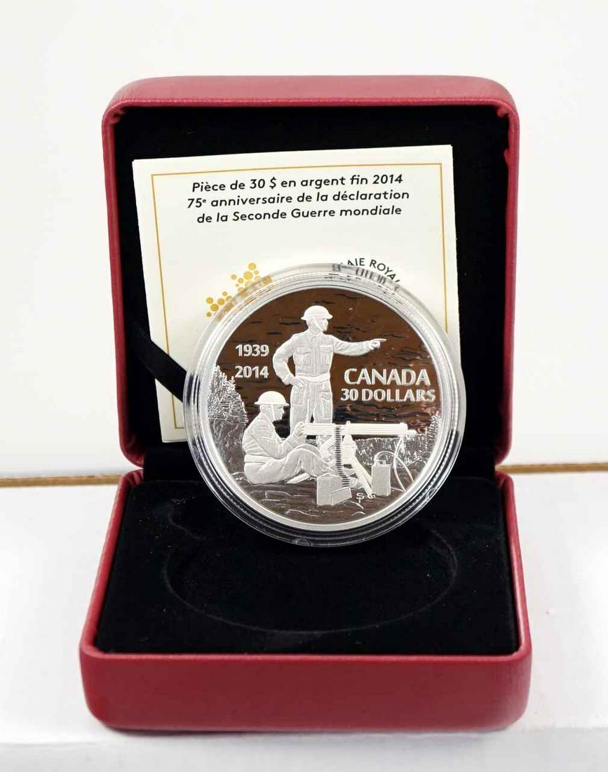 Canada $30 Dollars 2014 75th. Anniv. of WWII .9999 Silver Proof (1 of 3)