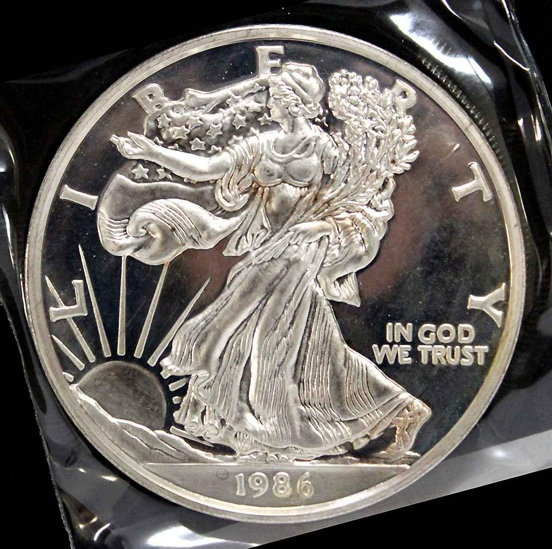 USA 1986 One Pound Liberty Walker .999 Silver Proof (1 of 2)