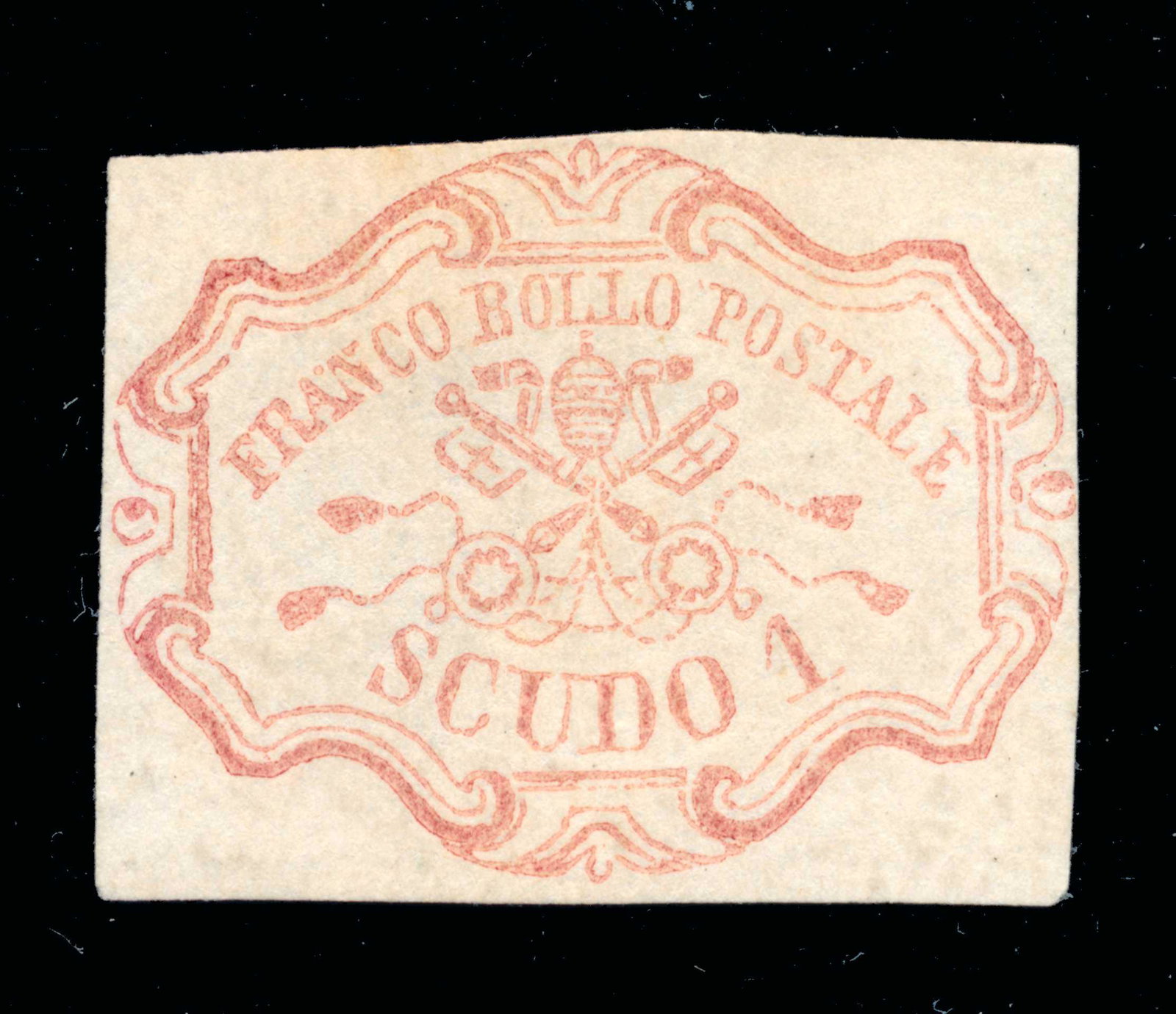 ITALY 1852 ROMAN STATES # 11 STAMP VF (*).: ITALY 1852 ROMAN STATES # 11 STAMP VF (*). Description: Papal arms issue, 1 scudo rose, the stamp is mint with no gum with full margins !!. Comes with a 2022 "Dr. Helmuth Avi" certificate. Scott $1000