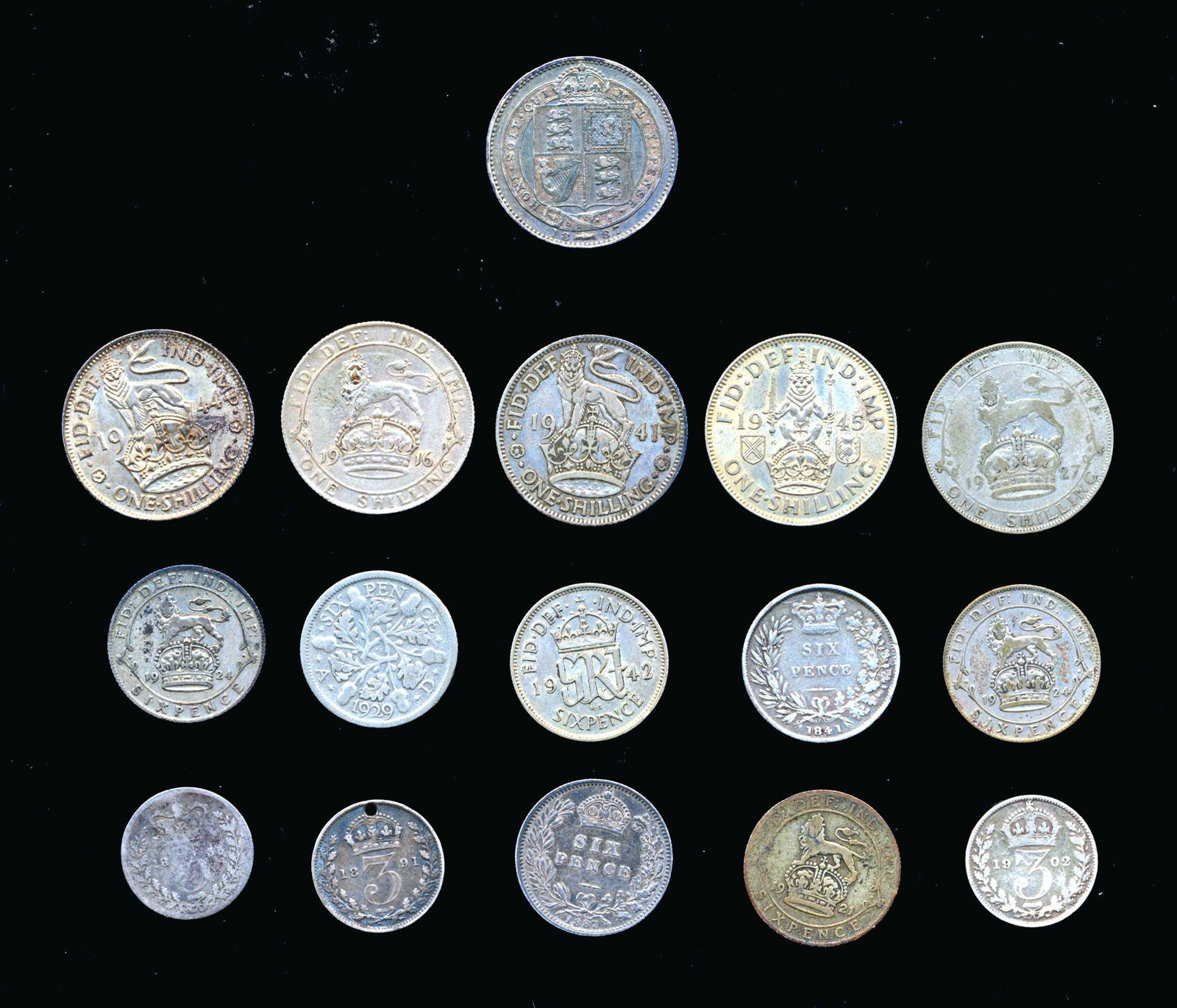 GREAT BRITAIN 1835-1945. A Lot of 16 Silver Coins Very Good-Extra Fine (1 of 2)
