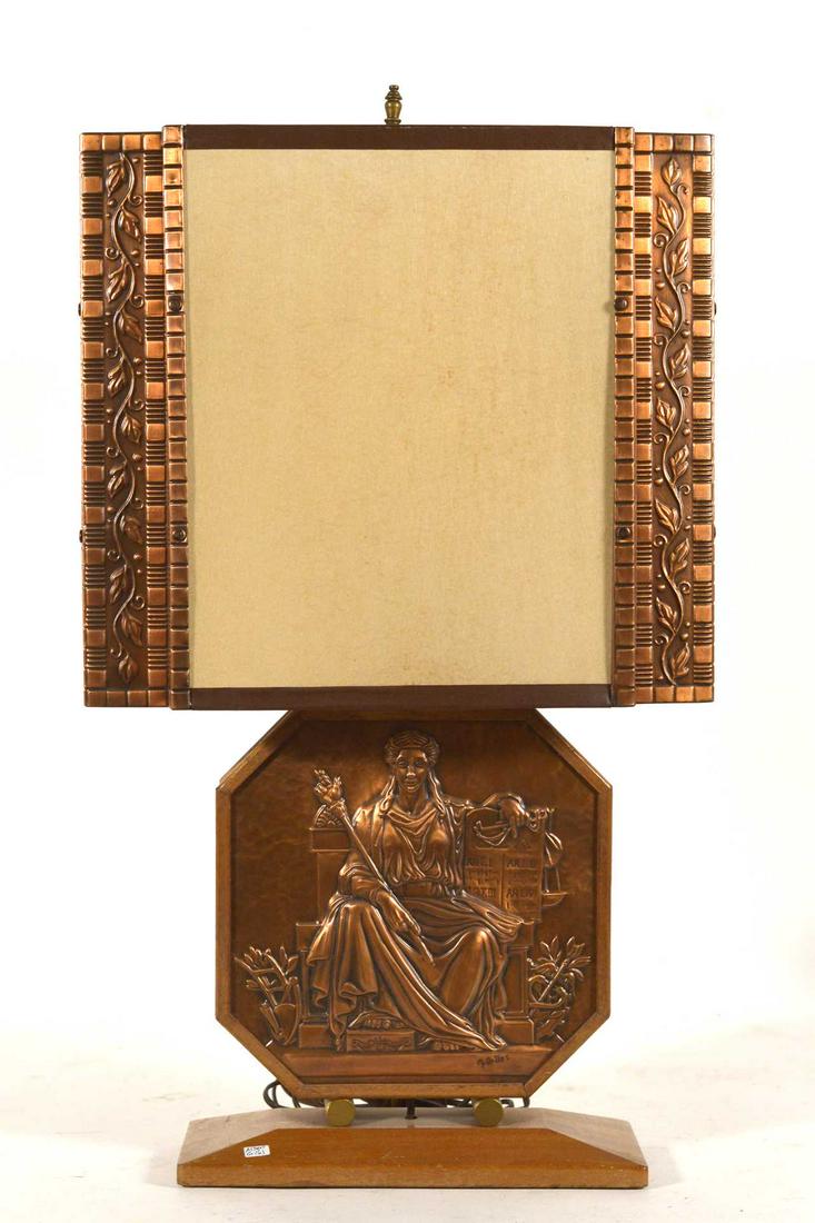 Gilles, Albert - Antique Lamp: Gilles, Albert Antique Lamp Description: Lamp in brass, wood and rice paper lampshade. Dimension (PO): 26" 1/4 x 8" Condition report: Excellent