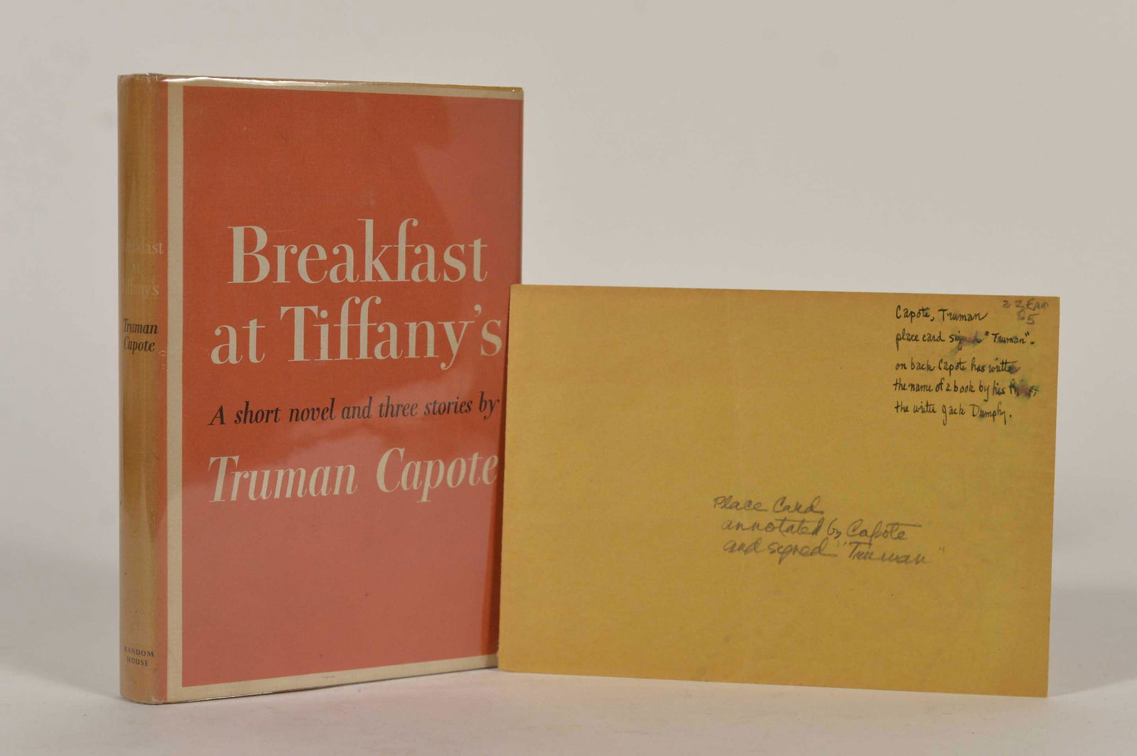Capote, Truman  - Breakfast at Tiffany's 1st edition, 1st printing with a card signed by the author (1 of 10)