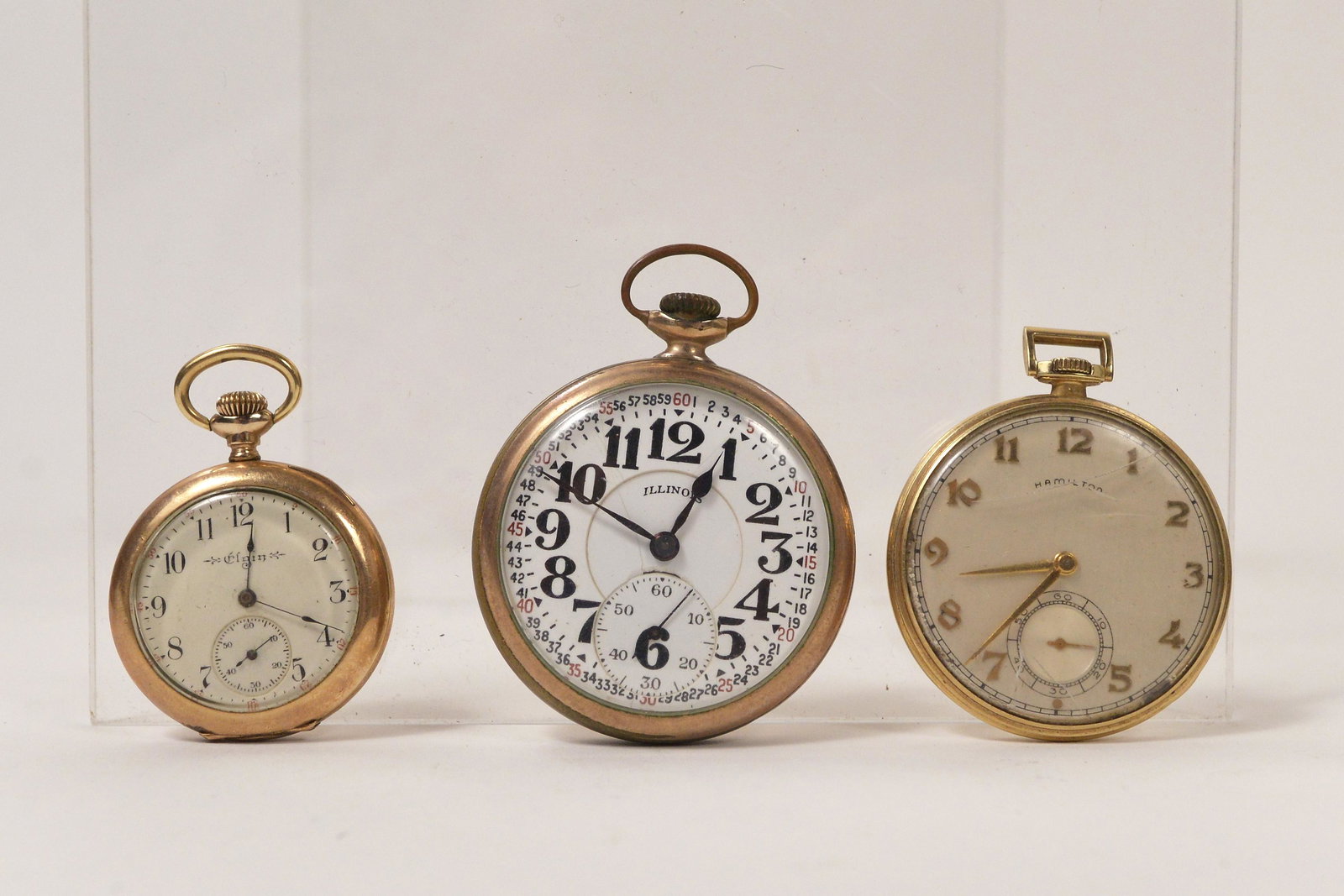 Illinois Watch Co., Elgin, Hamilton - Lot of three gold filled pocket watches (1 of 10)
