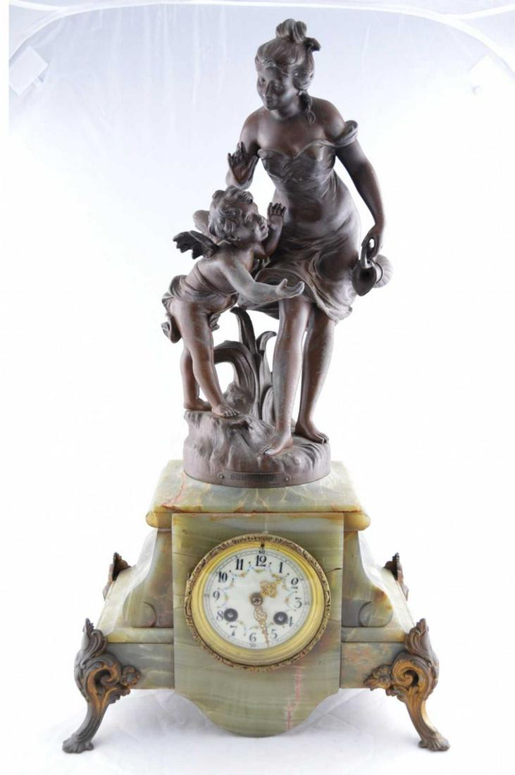 Lagneau, Raphael - Marble clock adorned with a spelter sculpture (1 of 4)