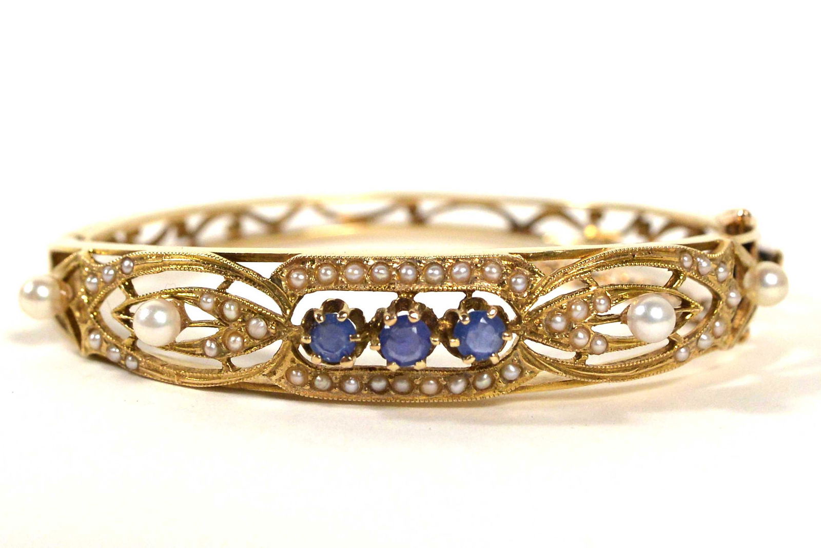 14k gold antique bracelet set with sapphires and pearls (1 of 7)