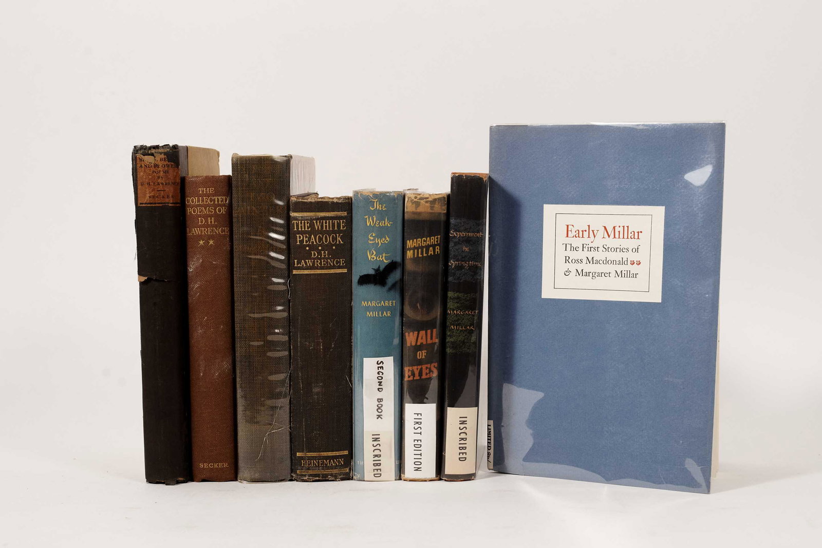 Millar, Margaret; Lawrence, David Herbert - Lot of 8 books - 1911-1982: Millar, Margaret; Lawrence, David Herbert (1915-1994, 1885-1930) Lot of 8 books (1911-1982) Description: Experiment in Springtime, New York: Random House, 1st edition, 1947, hardcover with brown cloth