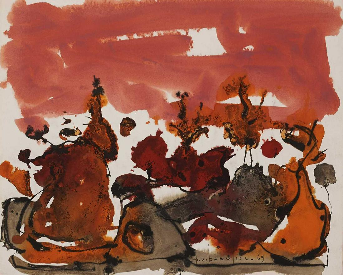 Beaulieu, Paul-Vanier - Abstraction - 1969: Beaulieu, Paul-Vanier (1910-1996) Abstraction (1969) Description: Watercolor, signed and dated lower right P. V. Beaulieu - 69 Dimension (PO): 171/5" x 21" Dimension (CM): 45 x 55 cm Con