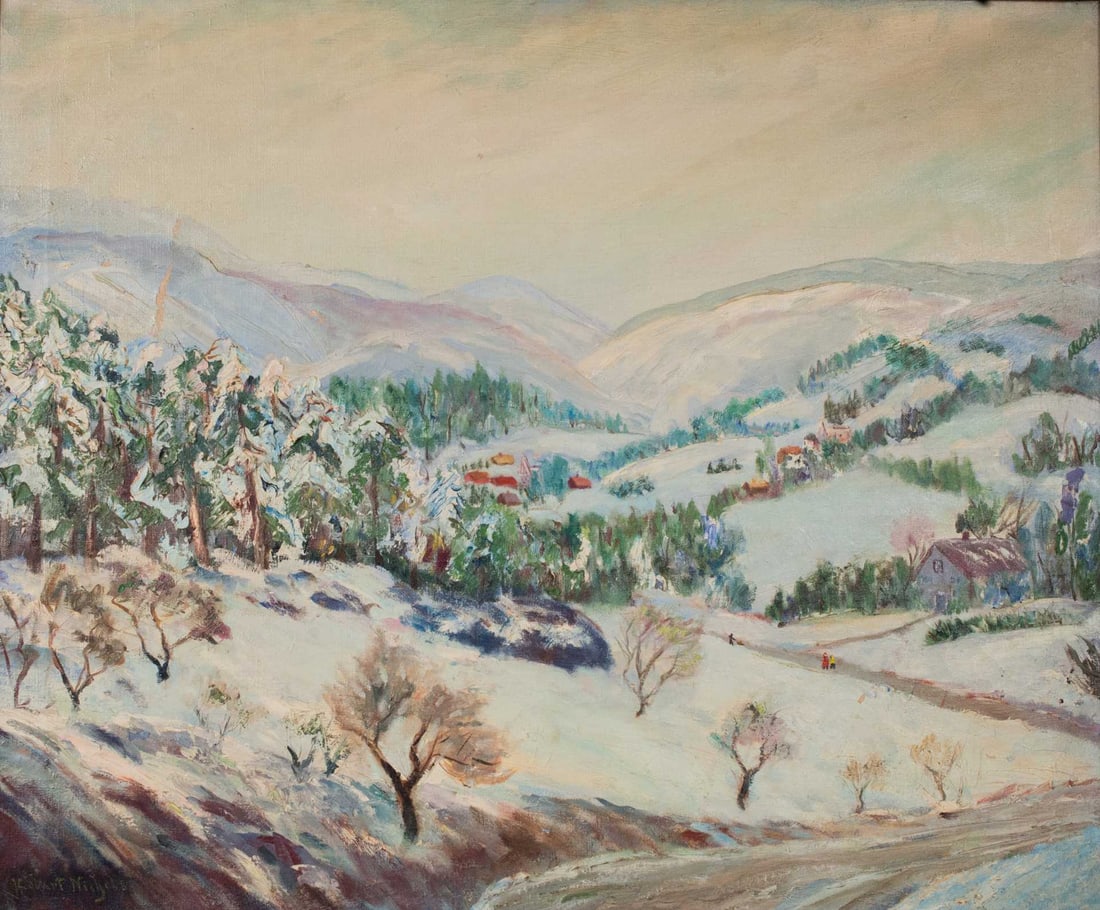 Nichols, Henry Hobart - Winter in the valley: Nichols, Henry Hobart (1869-1962) Winter in the valley Description: Oil on canvas signed on the front lower left Hobard Nichols Dimension (PO): 25" x 30" Dimension (CM): 63,5 x 76 cm Con