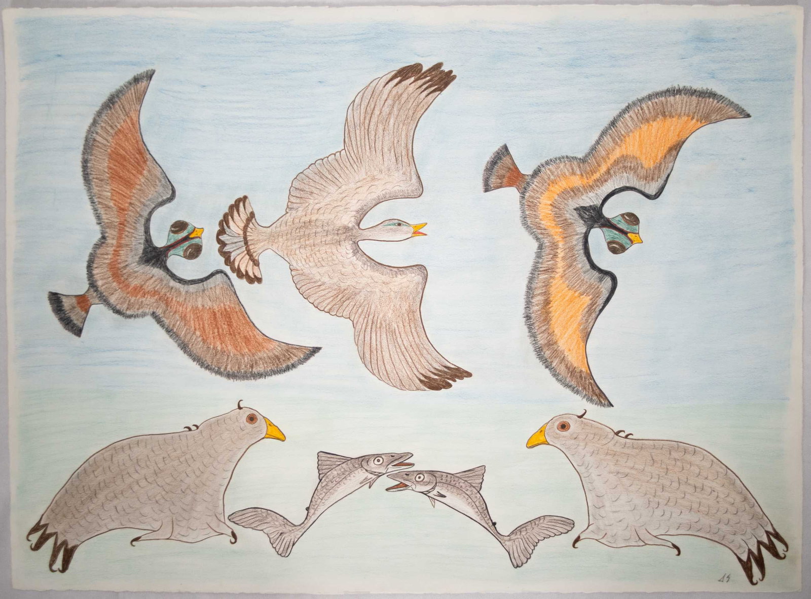 Inuit Wood Pencil Drawing - Lisa (Eesa) - Fauna - 1974: Iisa (Eesa) (XX-XXI) Description: Wood pencil drawing numbered 20057-2-15 and dated on the back, signed on the front lower right Iisa Dimension (PO): 22" x 29" Dimension (CM): 56 x 73,5 cm