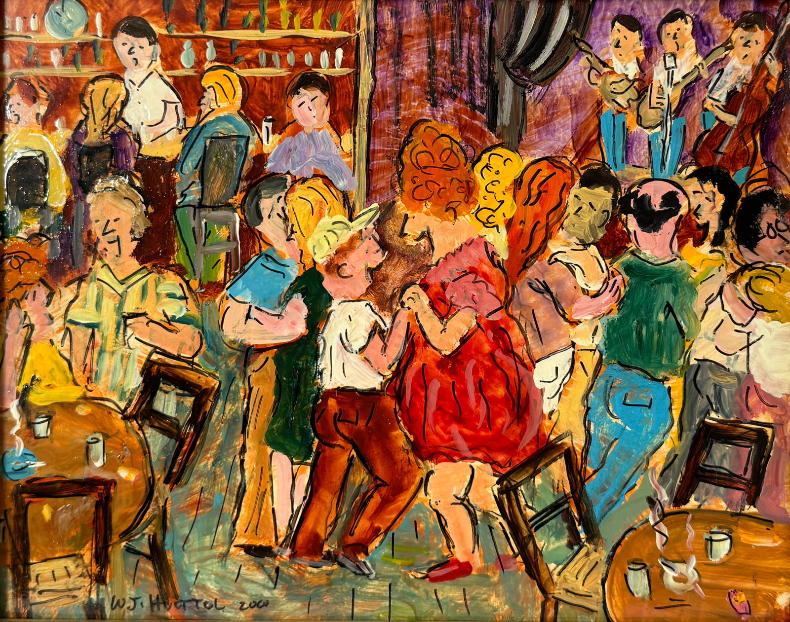 Huettel, Wilfred J. - "I didn't know god made Honky Tonk Angels" - 2000: Huettel, Wilfred J. (1942-) États-Unis / United-States "I didn't know god made Honky Tonk Angels" (2000) Huile et encre sur isorel, signé et datée en bas à gauche WJ. Huettel 2000,