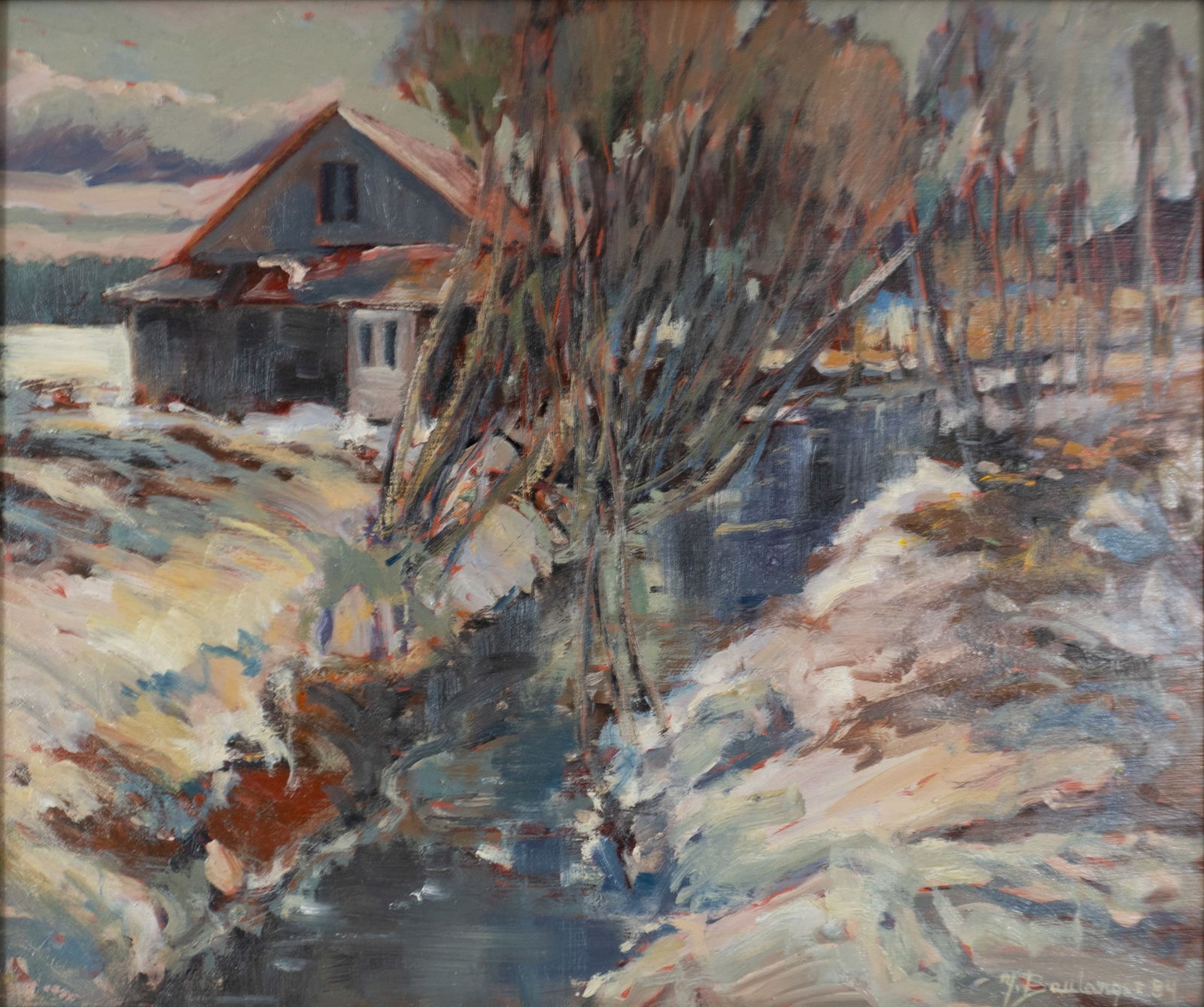 Boulanger, Yvette - La neige qui font - 1984: Boulanger, Yvette (1932-2015) La neige qui font (1984) Huile sur panneau signé et daté au bas à droite Dimension: 10'' x 12'' 25,4 x 30,48 cm ------------- Boulanger, Yvette (1932-2015)