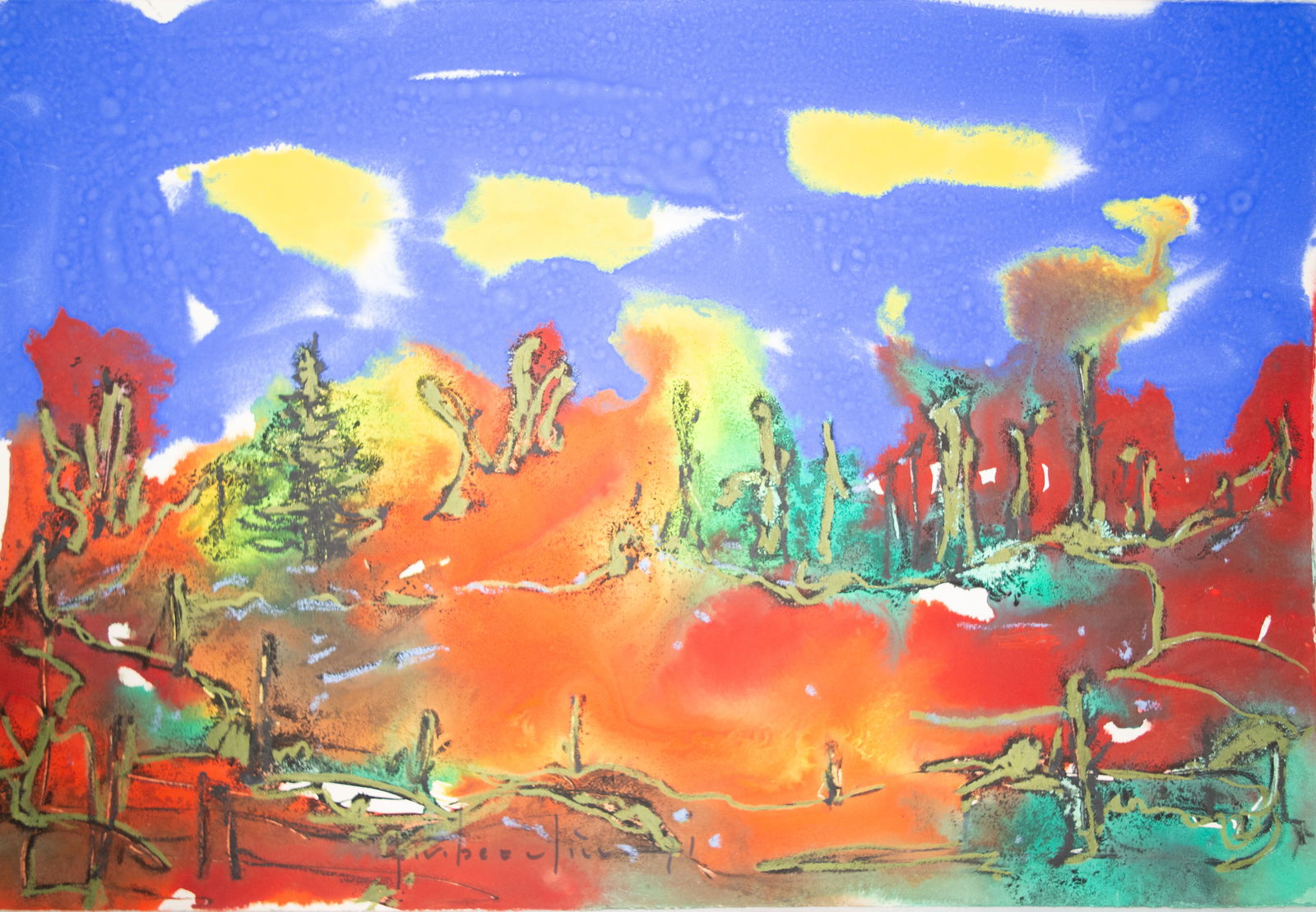 Beaulieu, Paul Vanier - Abstraction Landscape: Beaulieu, Paul Vanier (1910-1996) Paysage abstrait Gouache signée au devant en bas au centre p.v. beaulieu Dimension: 22" x 15" 56 x 38 cm ------------- Beaulieu, Paul Vanier (1910-1996) Abstract