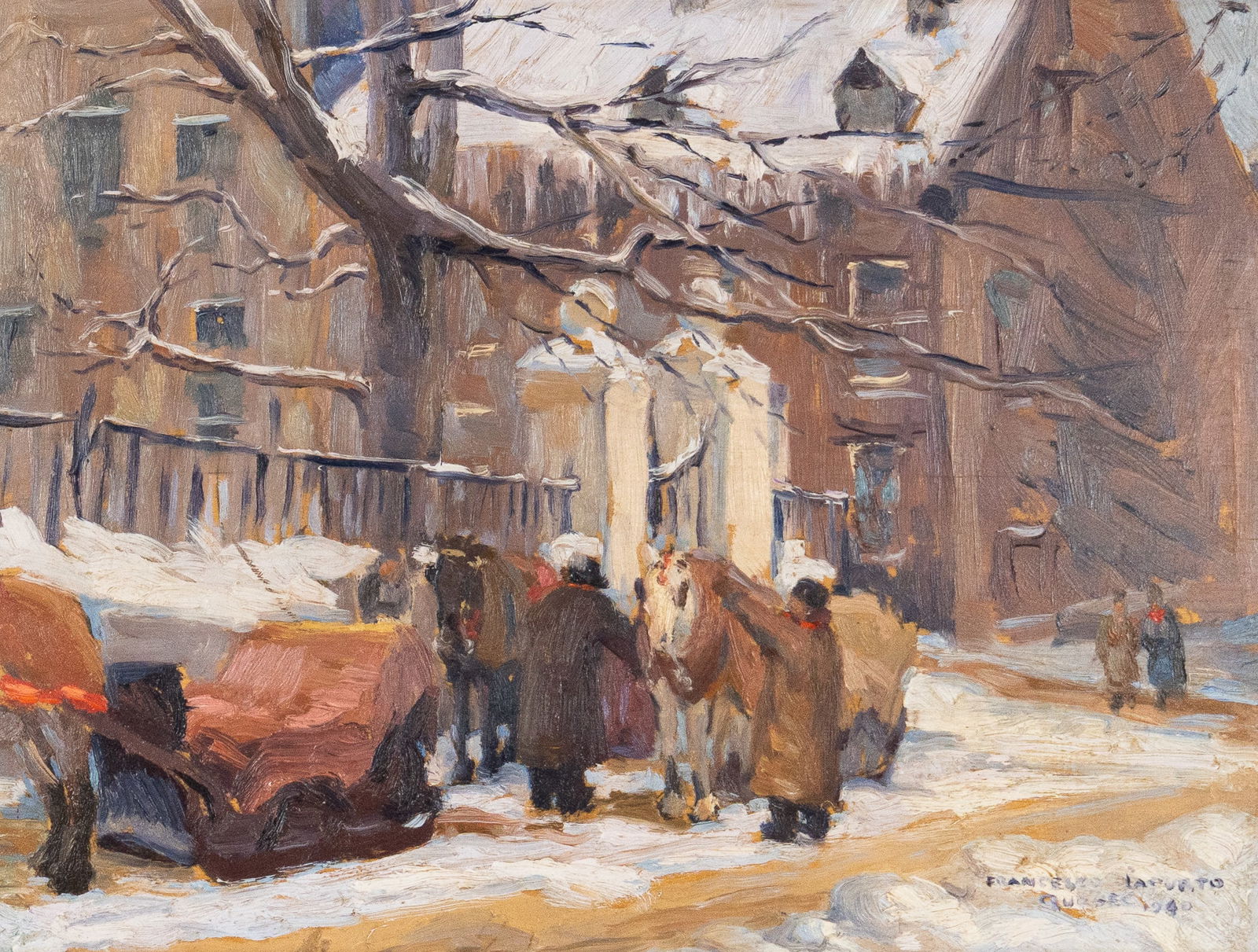 Iacurto, Francesco - "Quebec" - 1940: Iacurto, Francesco (1908-2001) "Quebec" (1940) Description (FR): Huile sur panneau signée et datée en bas à droite Francesco Iacurto 1940 Description (EN): Oil on panel signed and dated lower right