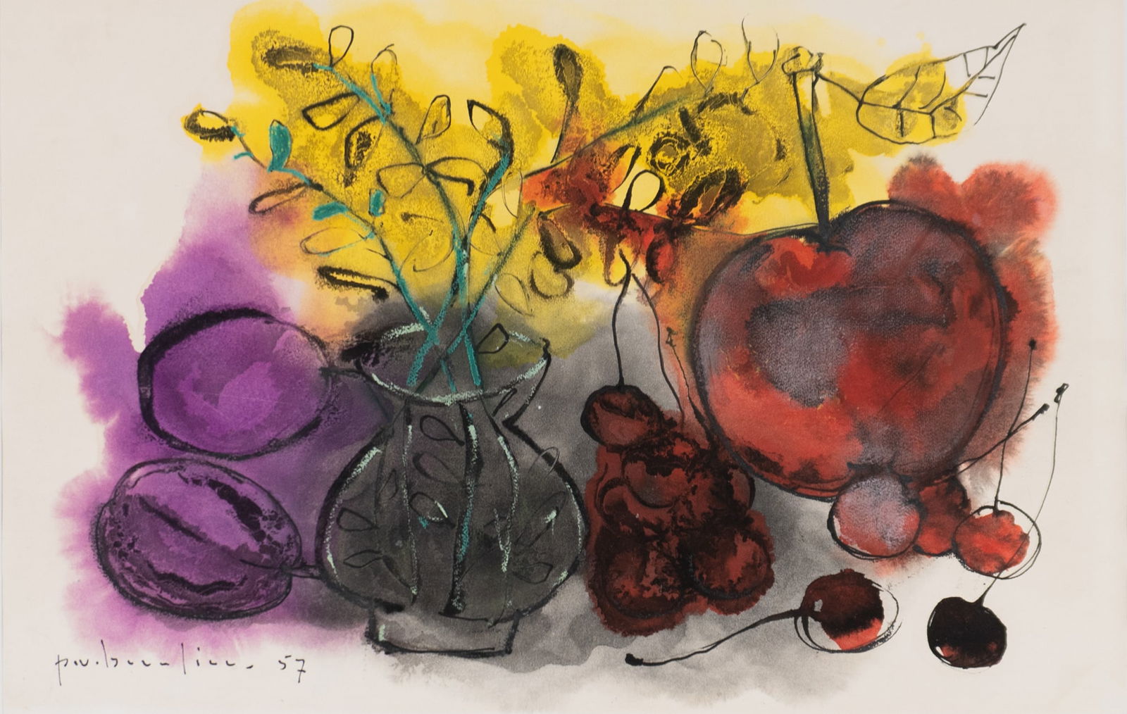 Beaulieu, Paul Vanier - Abstraction - 1957: Beaulieu, Paul Vanier (1910-1996) Abstraction (1957) Description (FR): Aquarelle sur papier signée et datée en bas à gauche P V Beaulieu 57 Description (EN): Watercolor on paper signed and dated lo