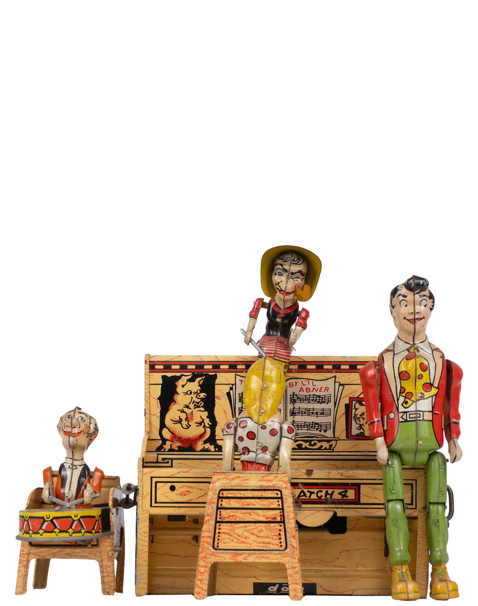 Unique art co. - Lil Abner Dogpatch Piano Wind Up Tin Toy - 1945 (1 of 4)