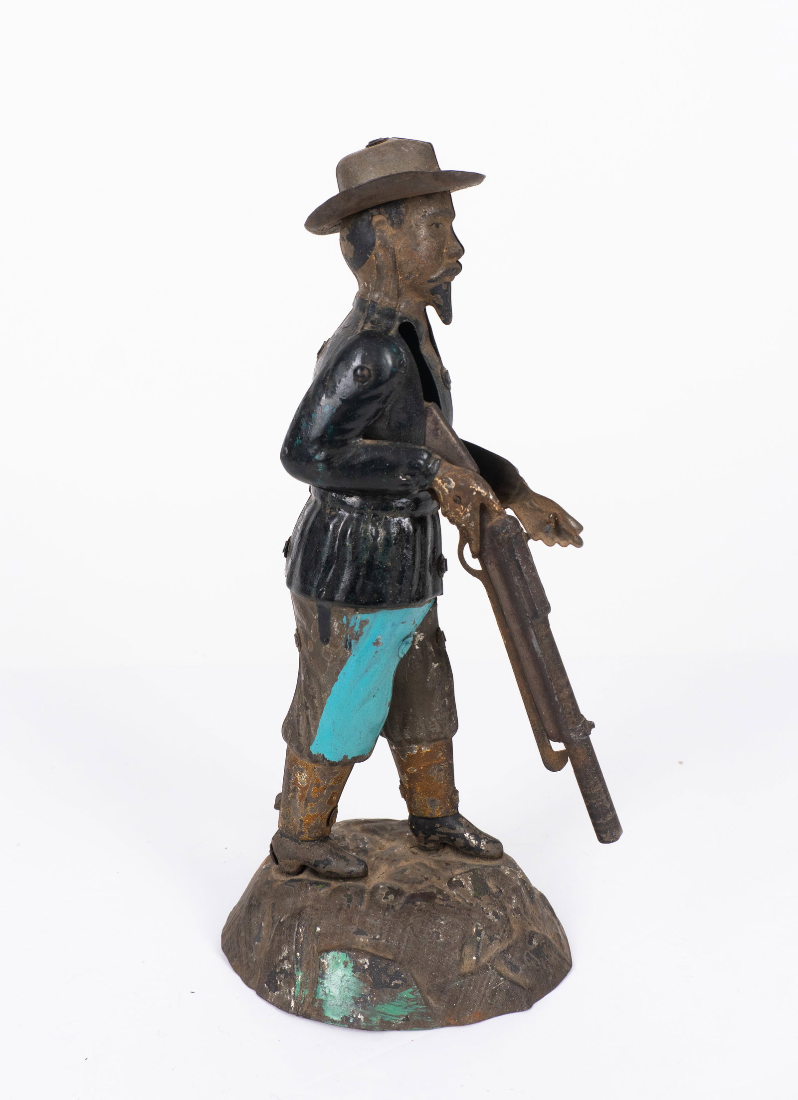 Guntherman - Tin mecanical toy,Buffalo Bill - Fin XIXe siècle: Guntherman (1877-1920) Allemagne / Germany Jouet mécanique en tôle, Buffalo Bill (Fin XIXe siècle) Homme en tôle avec mécanisme qui soulève le fusil Dimension: 9 1/2" x 5