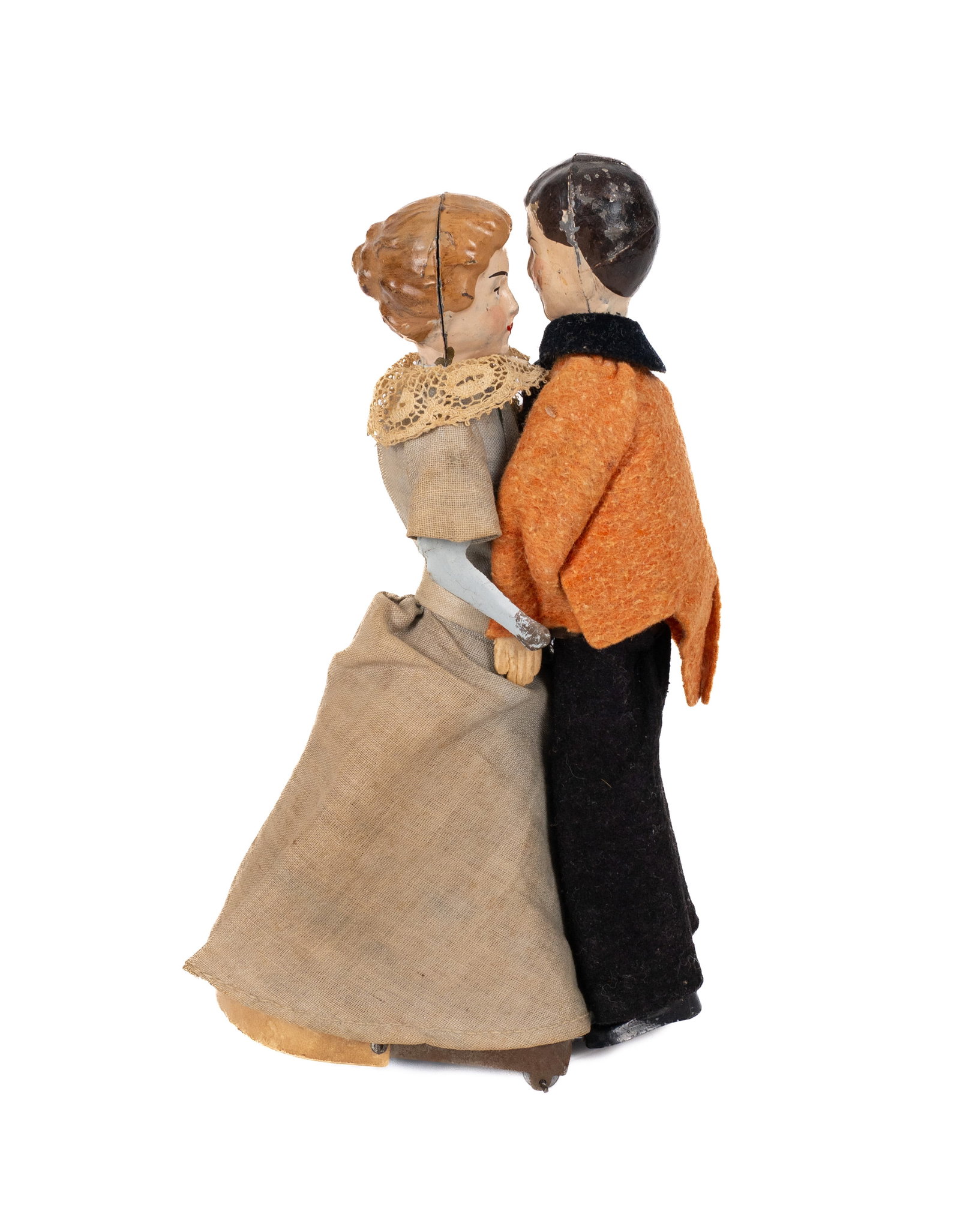 Fernand Martin - Les valseurs (dancing couple), wind up toy - 1908: Fernand Martin (1849-1919) France Les valseurs, jouet à remonter (1908) Jouet mécanique "Les Valseurs" n° 219, le couple dansant avec des têtes en étain peintes et des vê