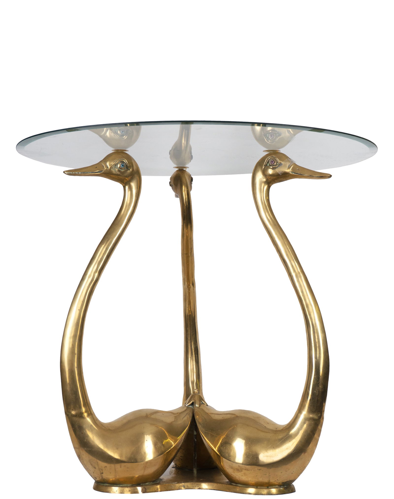 Brass table, geese - Mi XXe siecle: Brass table, geese (Mi XXe siecle) Description (FR): Style regence, sans marque Description (EN): Regency style, no marking Dimension (PO): Diametre 99 cm, hauteur 76 cm Rapport de conditio