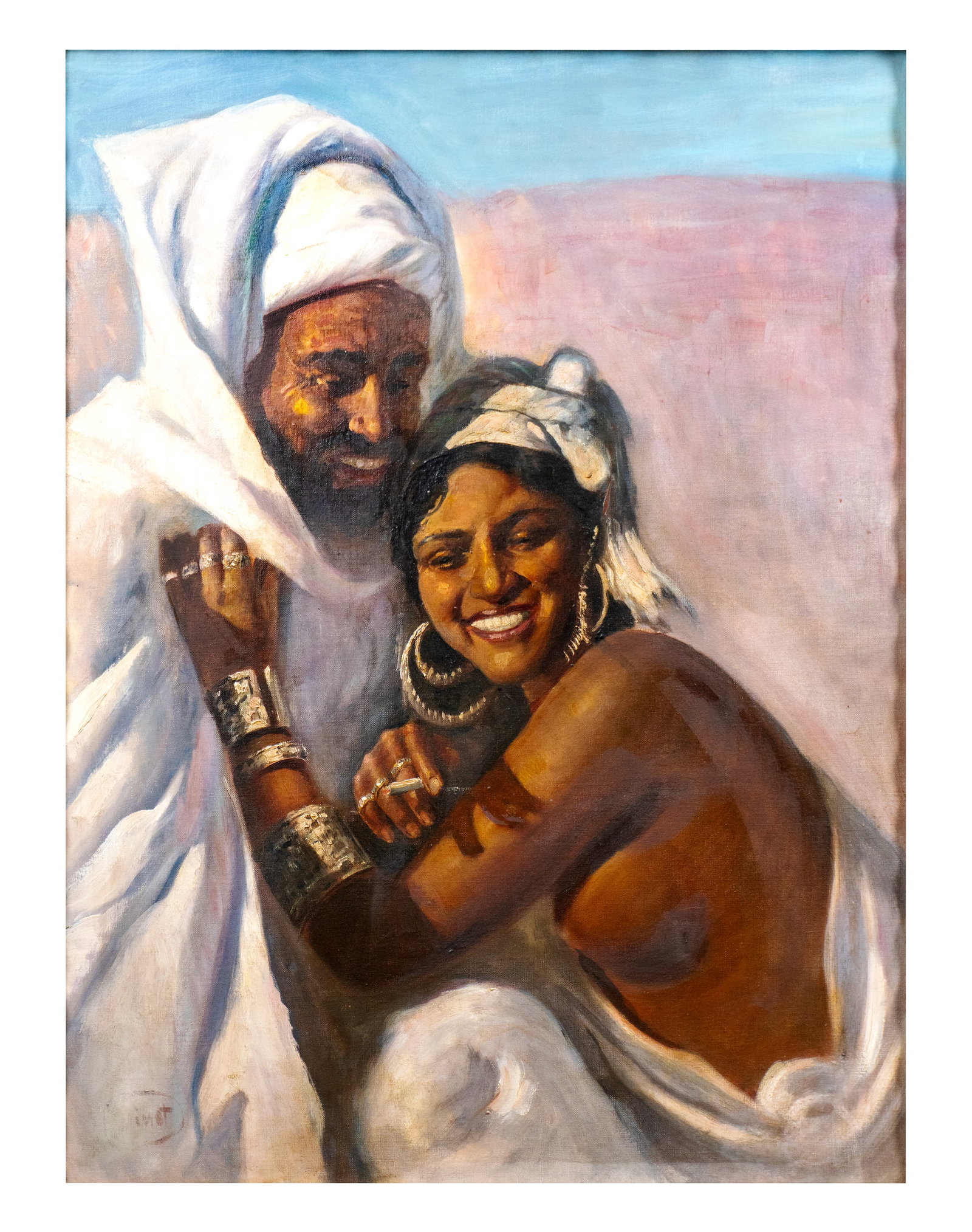 Ecole orientaliste / Orientalist school - Couple: Ecole orientaliste / Orientalist school Couple Description (FR): Huile sur toile signée en bas à gauche Description (EN): Oil on canvas signed lower left Dimension (PO): 86.4 cm x 66 cm