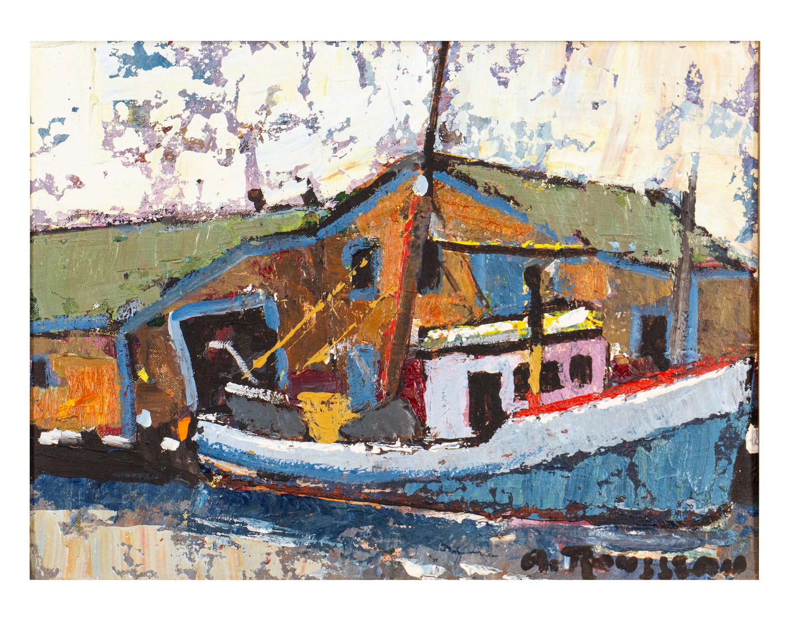 Rousseau, Albert - Port scene: Rousseau, Albert (1908-1982) Port scene Description (FR): Huile sur carton entoilé signée en bas à droite A. Rousseau Description (EN): Oil on canvas board signed lower right A. Rousseau Dimension