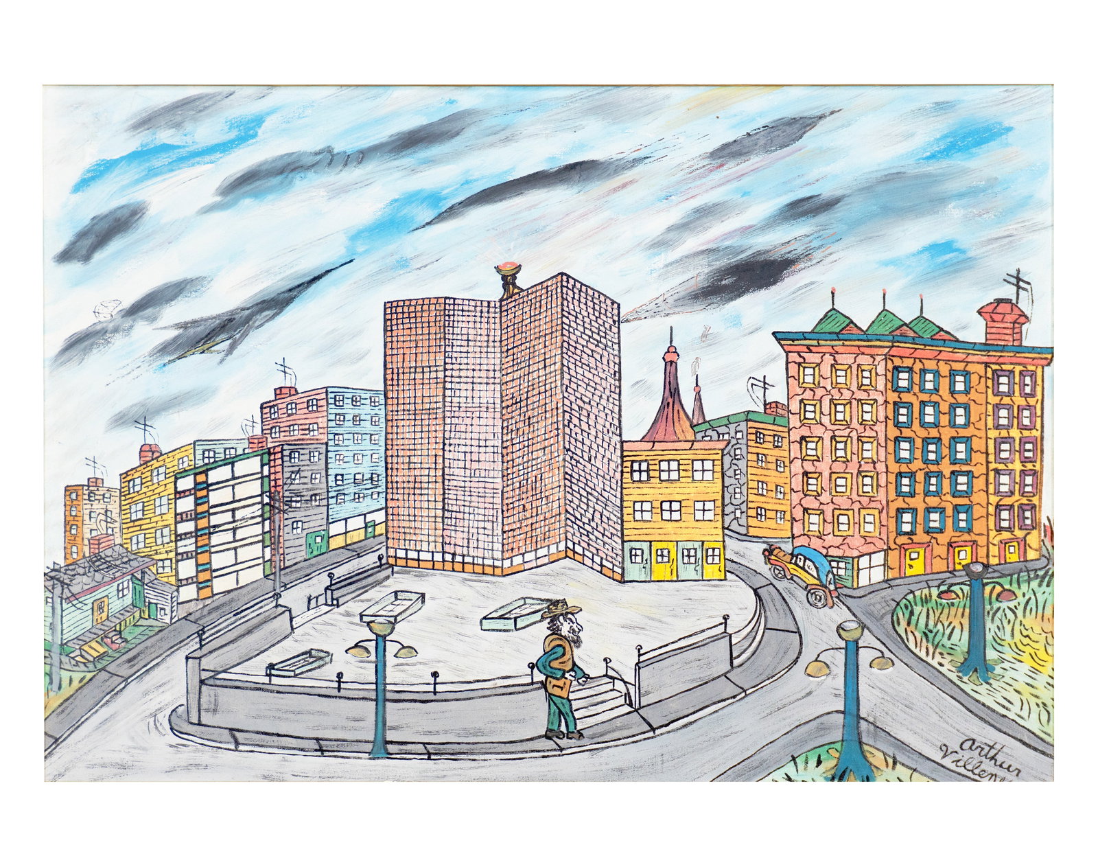 Villeneuve, Arthur - Downtown: Villeneuve, Arthur (1910-1990) Downtown Description (FR): Huile sur toile signée en bas à droite Arthur Villeneuve Description (EN): Oil on canvas signed on lower right Arrthur Villeneuve 